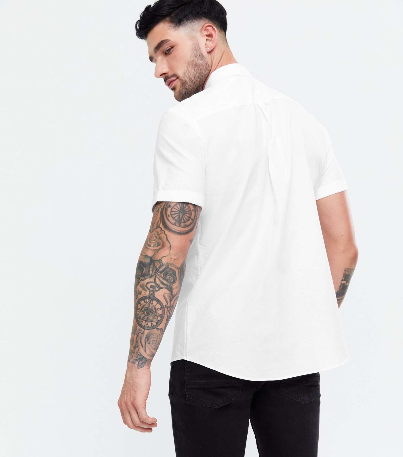 White Cotton Short Sleeve Oxford Shirt Image 4