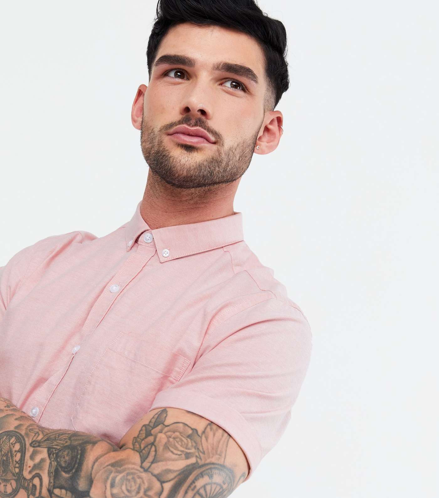 Pink Cotton Short Sleeve Oxford Shirt Image 3