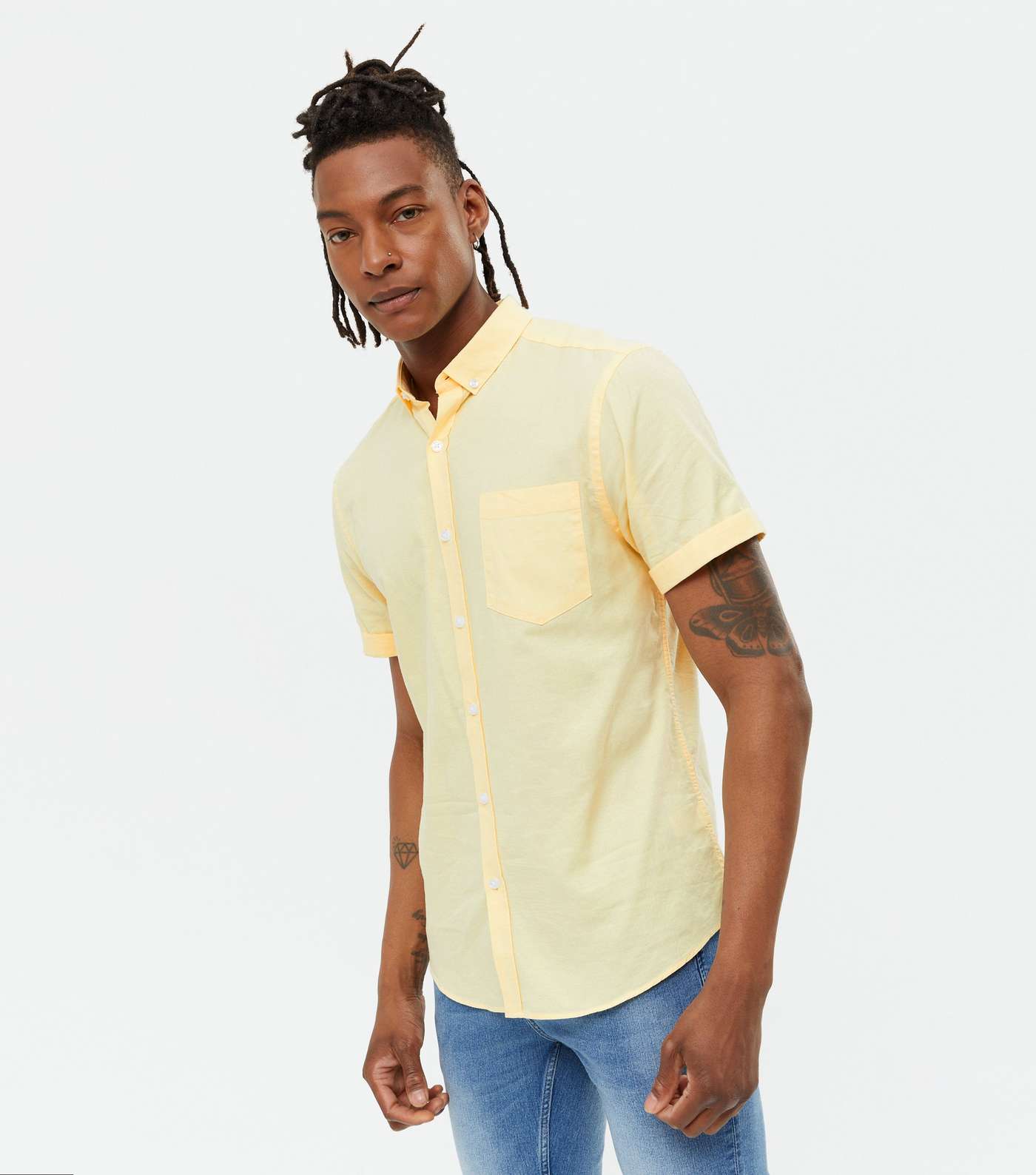 Pale Yellow Cotton Short Sleeve Oxford Shirt