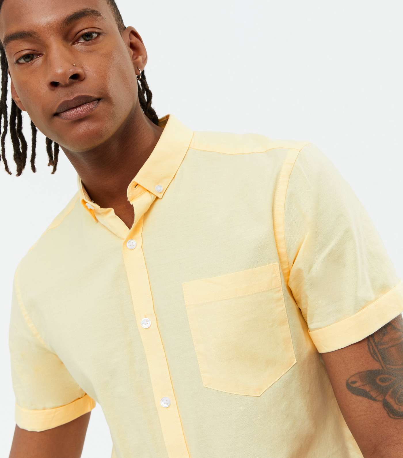 Pale Yellow Cotton Short Sleeve Oxford Shirt Image 3