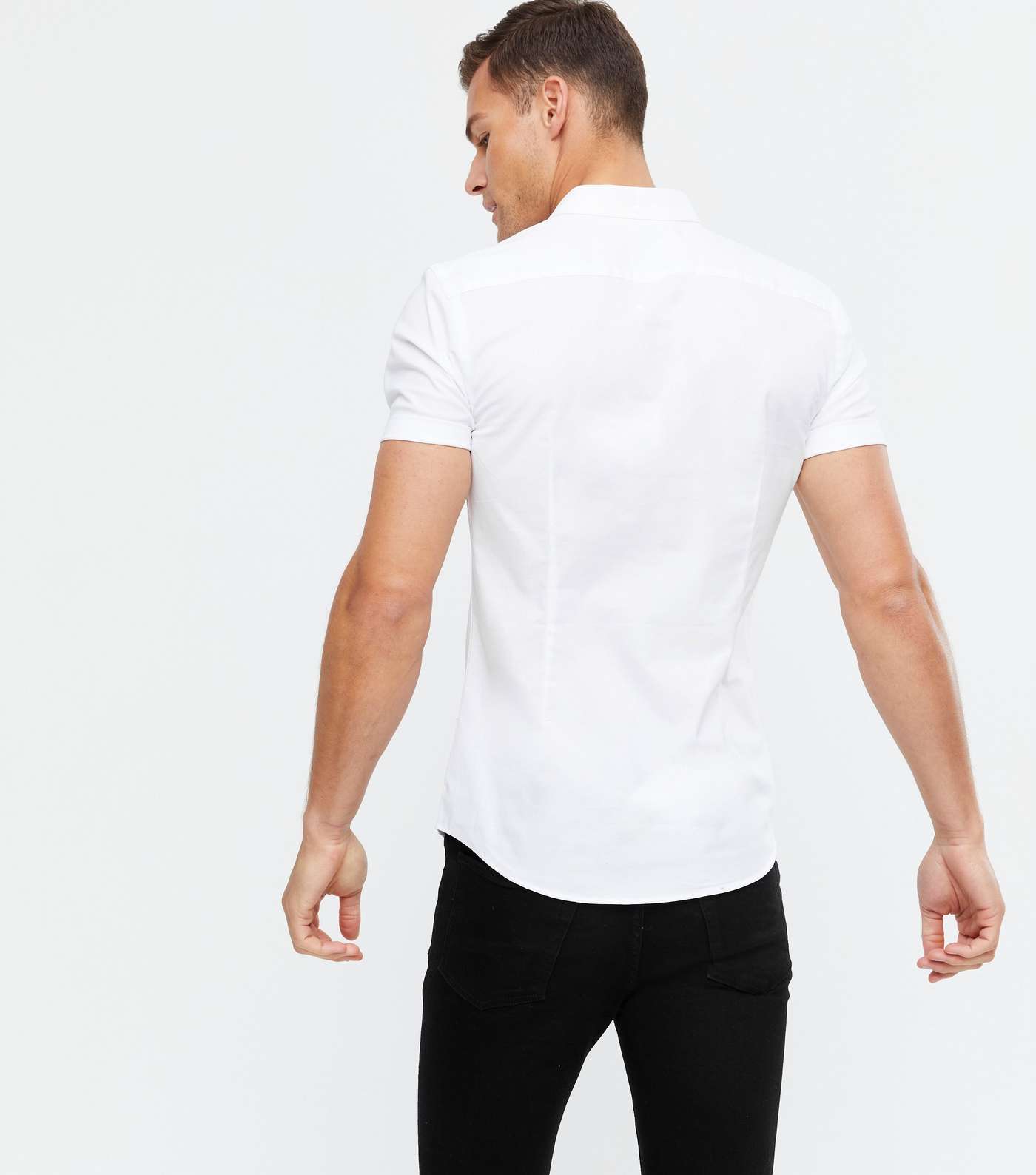 White Muscle Fit Short Sleeve Oxford Shirt Image 5
