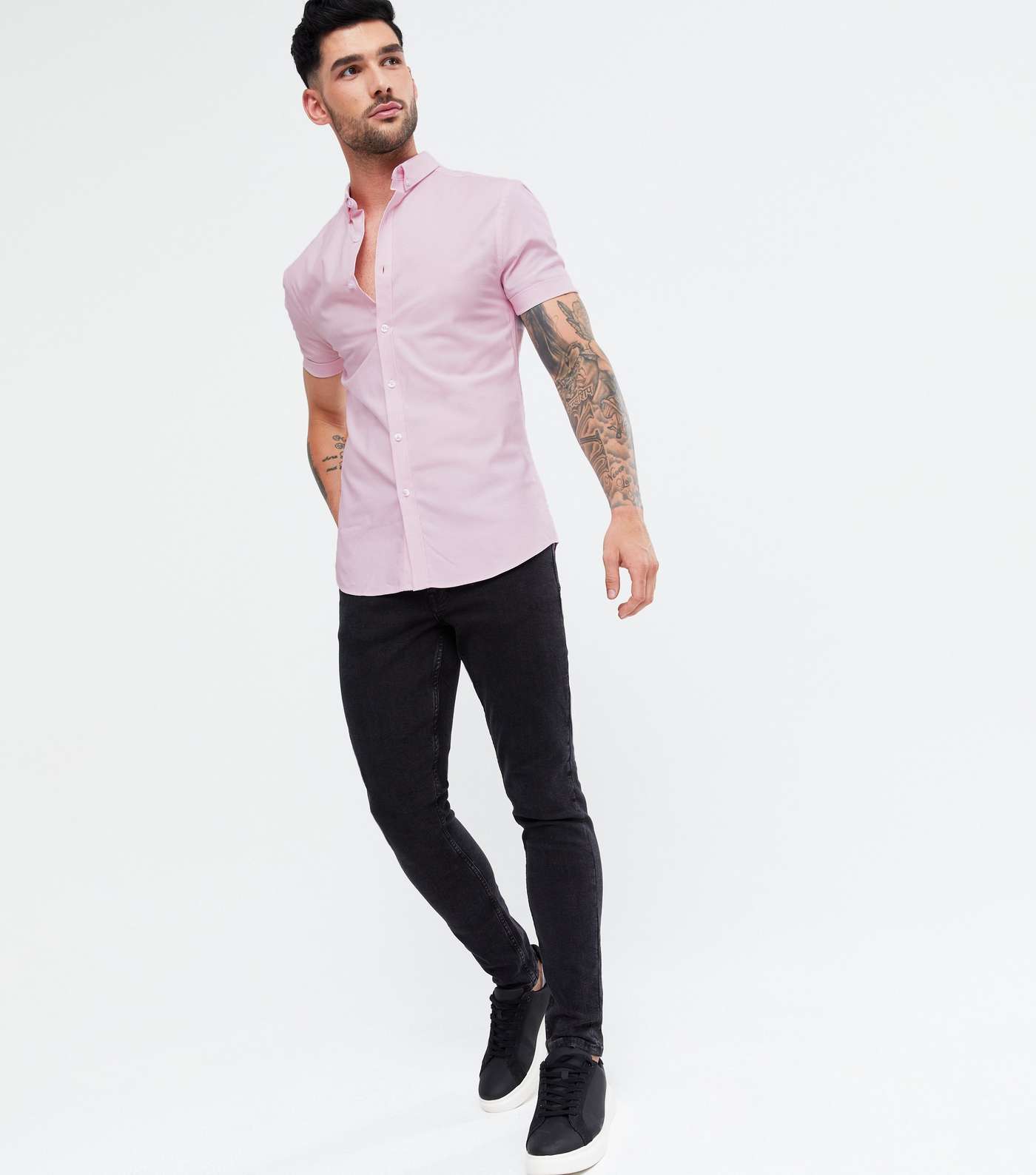 Pink Muscle Fit Short Sleeve Oxford Shirt Image 2