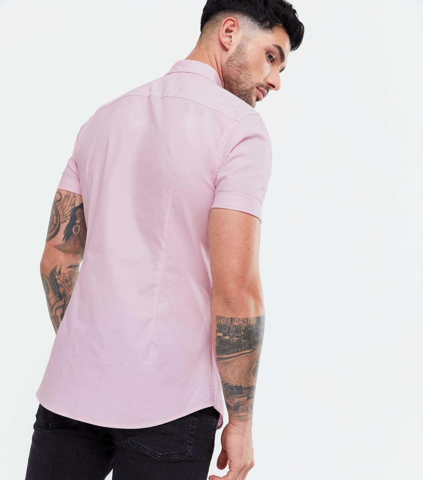 Pink Muscle Fit Short Sleeve Oxford Shirt Image 4