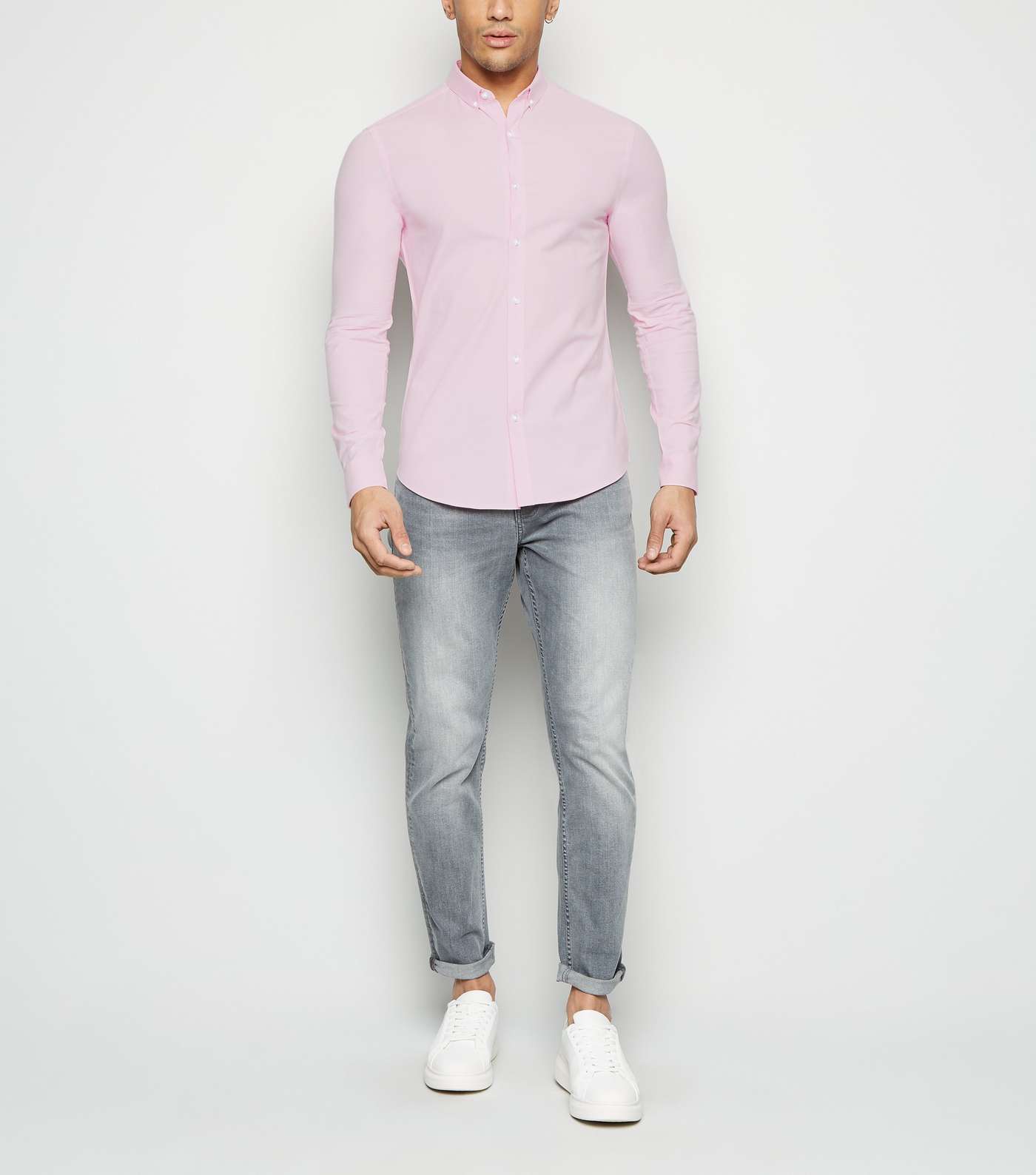 Pink Muscle Fit Long Sleeve Oxford Shirt Image 2