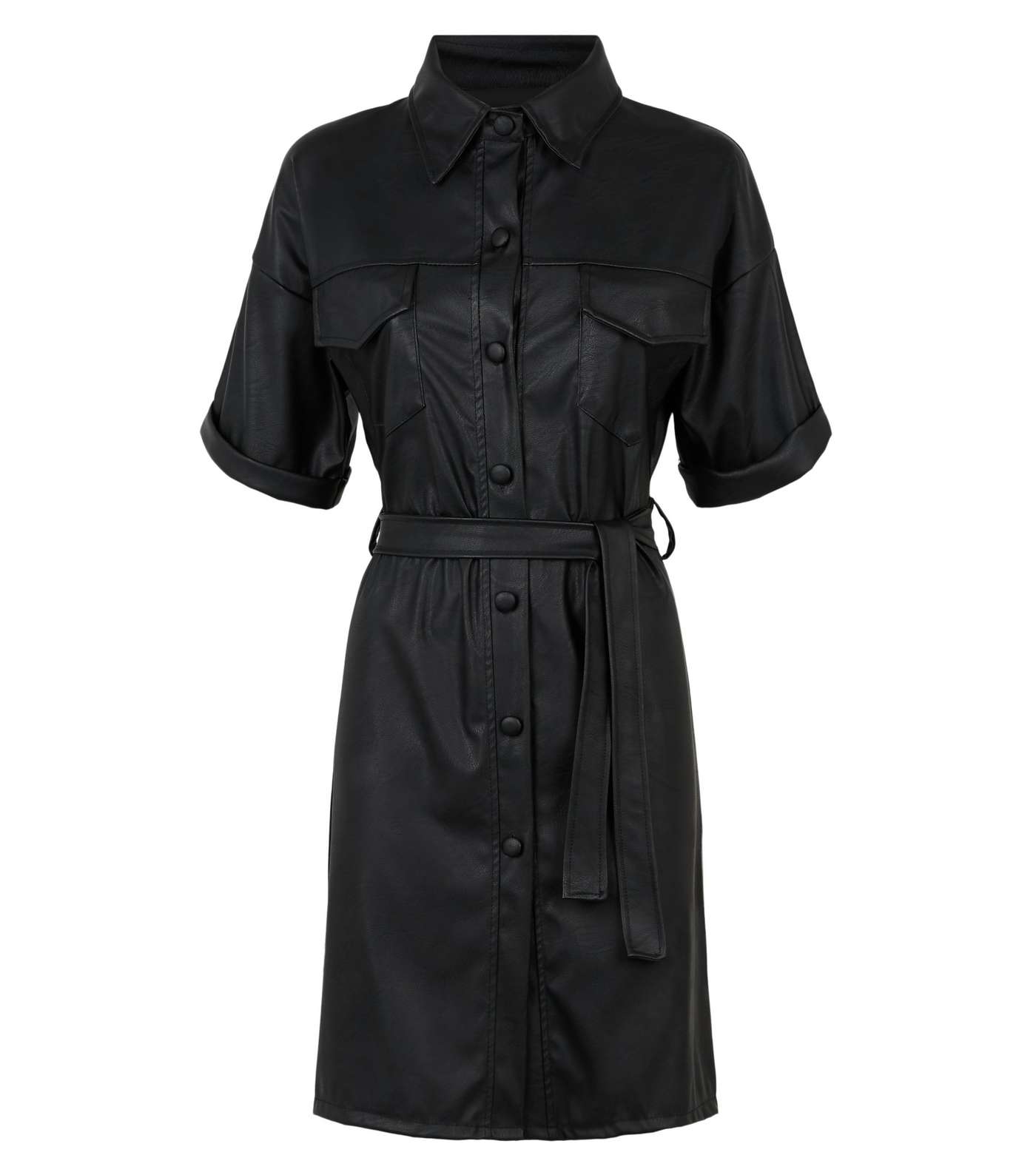 Cameo Rose Black Leather-Look Shirt Dress Image 4