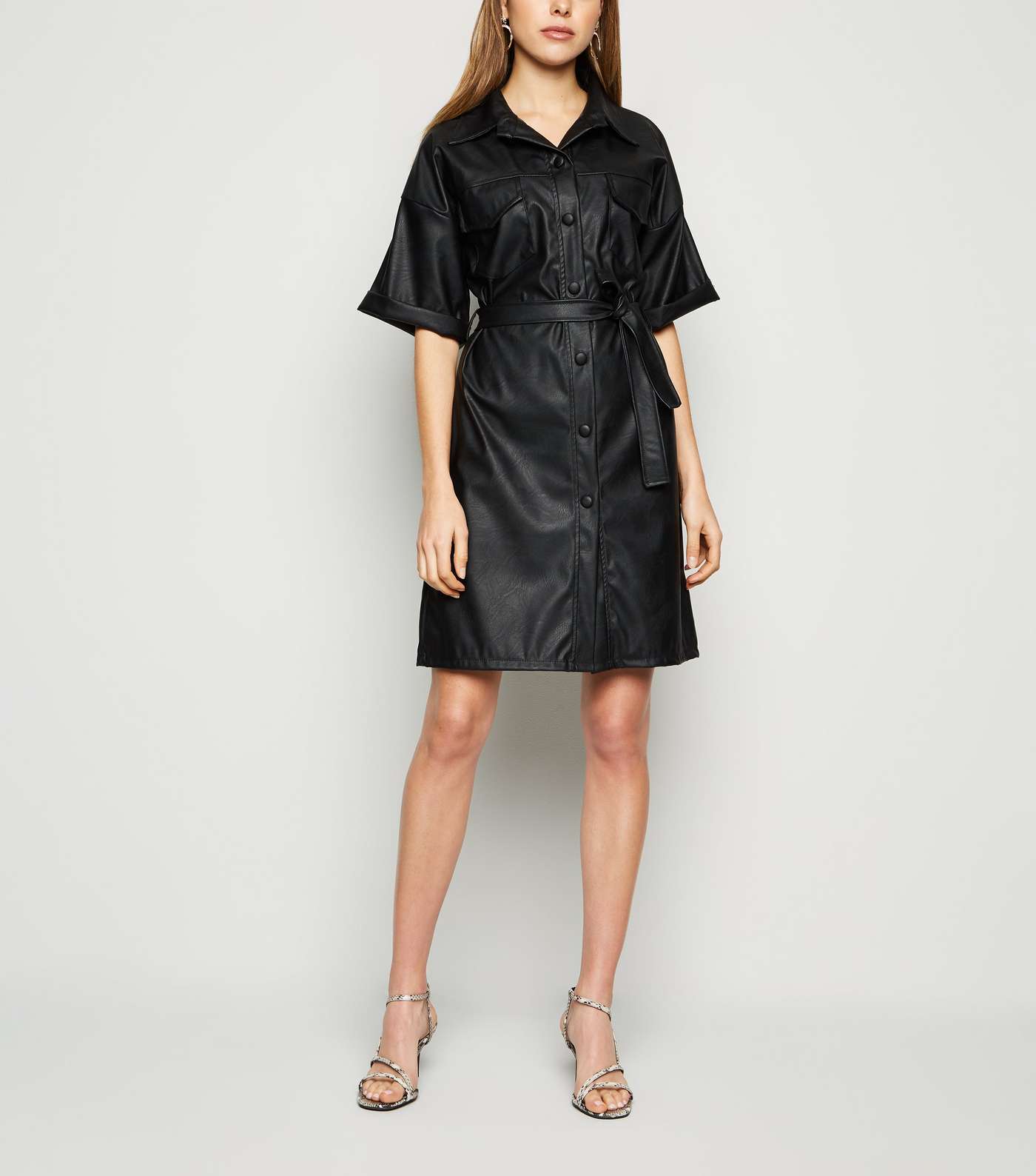 Cameo Rose Black Leather-Look Shirt Dress Image 2