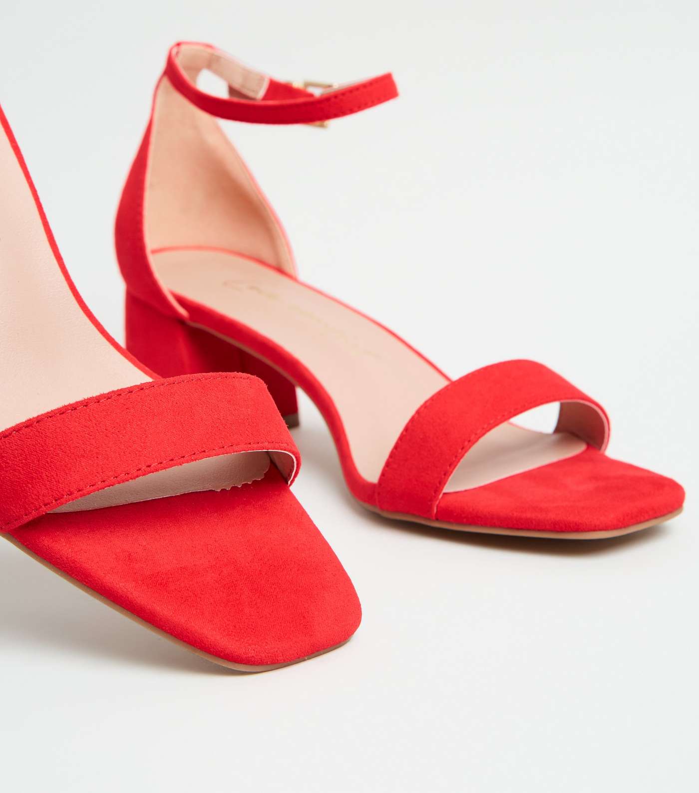 Red Suedette 2 Part Flared Mid Heel Sandals Image 3
