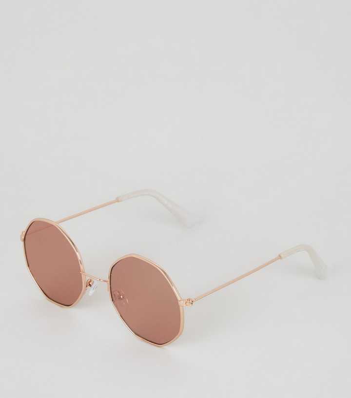 Rose Gold Large Hexagon Sunglasses