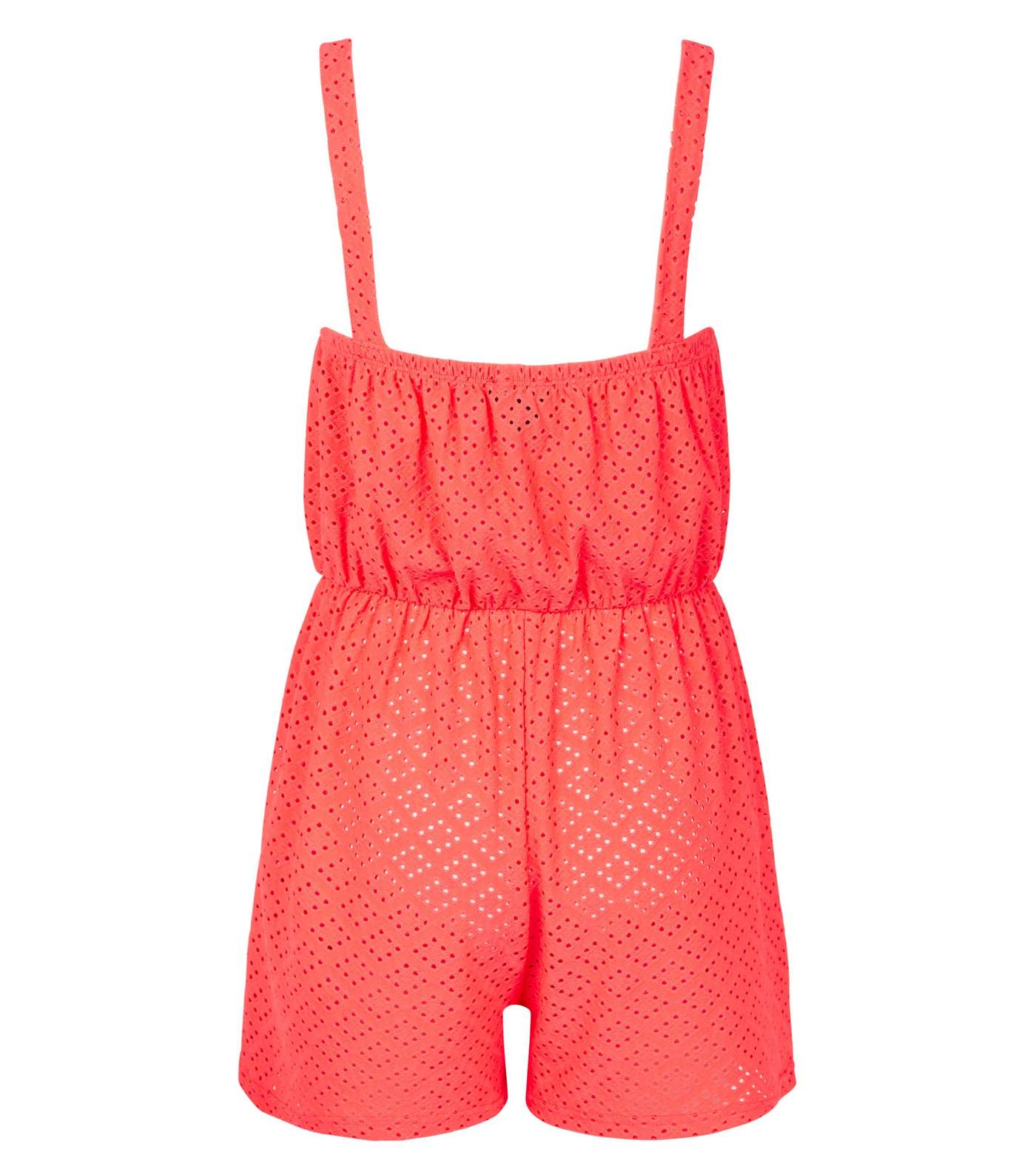 Girls Coral Neon Broderie Beach Playsuit Image 2
