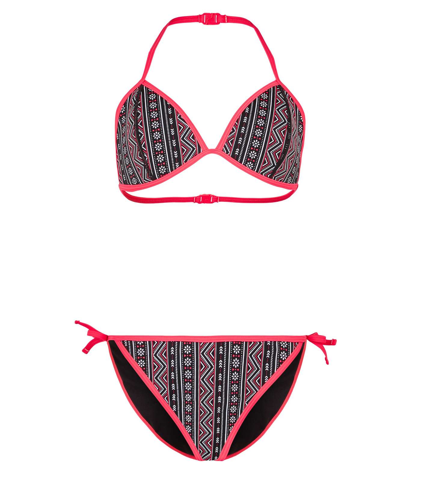 Girls Black Geometric Scuba Bikini Set