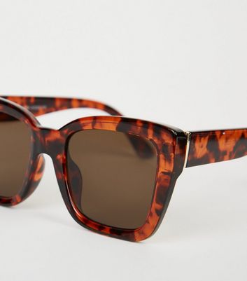Effect Large Rectangle Sunglasses Dark Brown Tortoiseshell Effect Metal