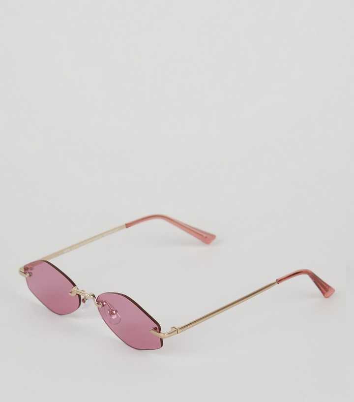 Pink Hexagon Rimless Sunglasses