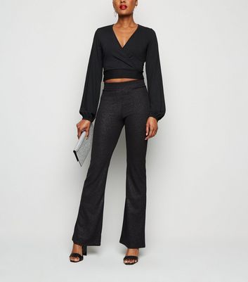 Black Glitter Flared Leggings | New Look