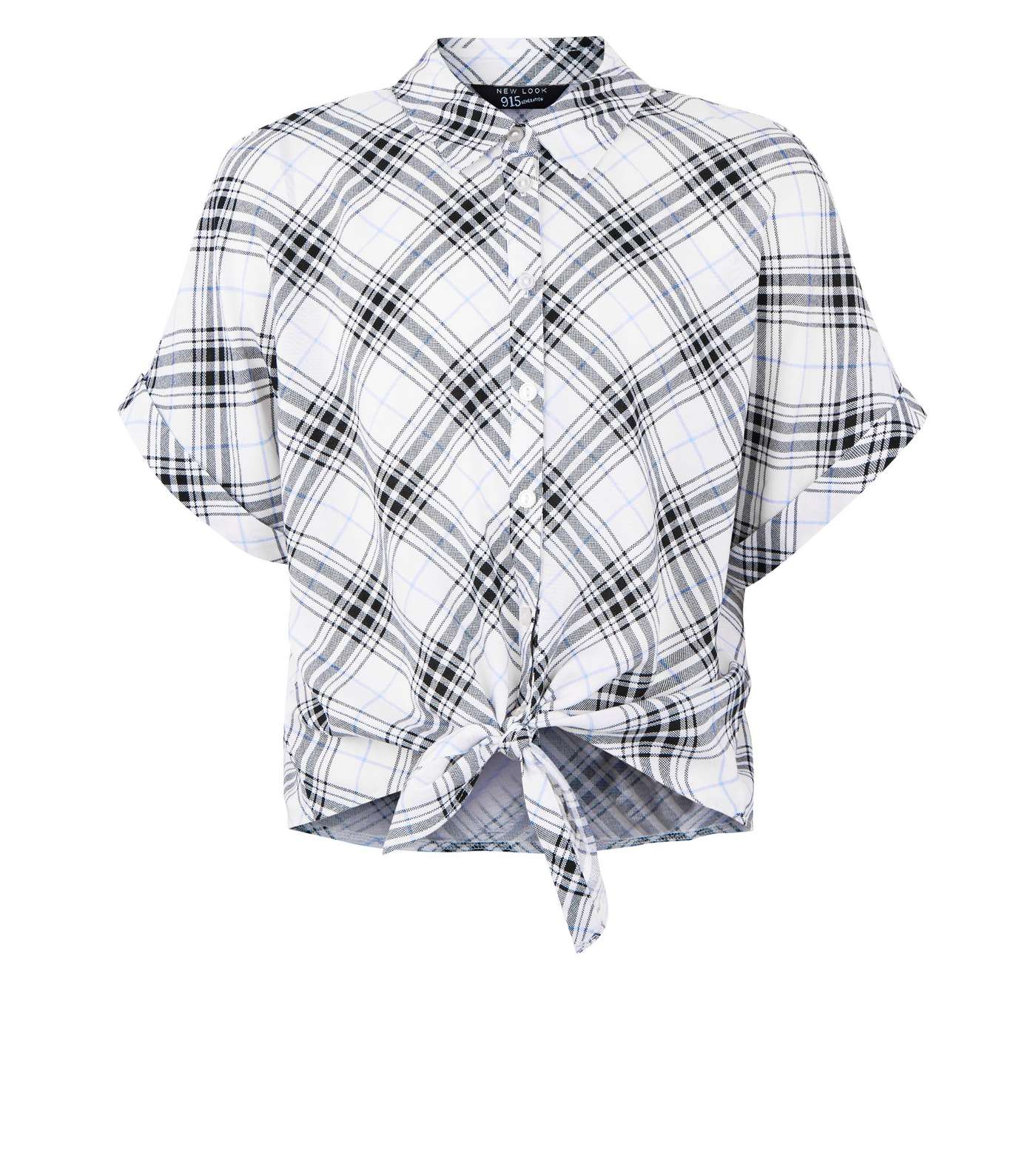 Girls White Check Tie Front Shirt Image 4