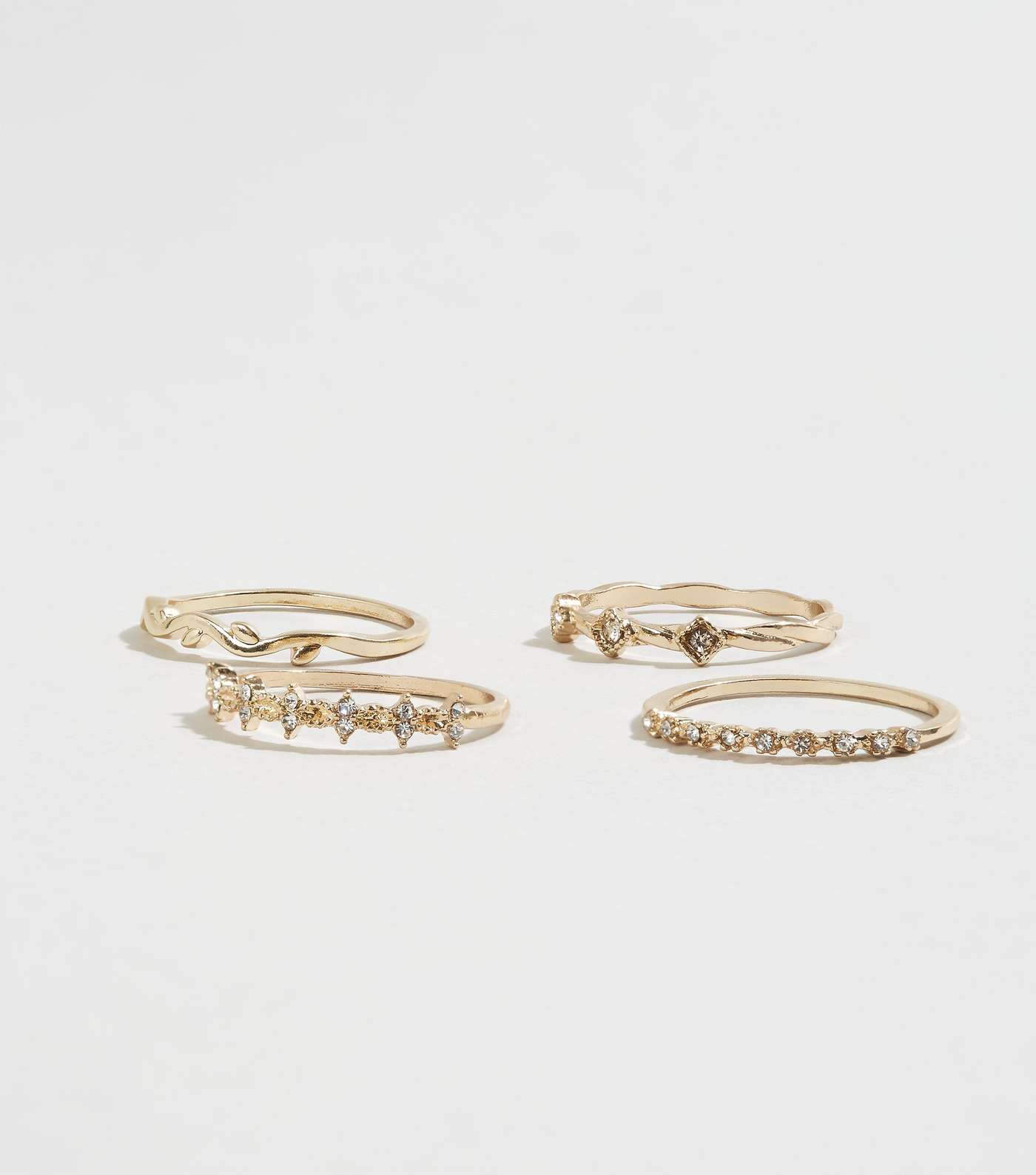 4 Pack Gold Diamanté Stacking Rings Image 2