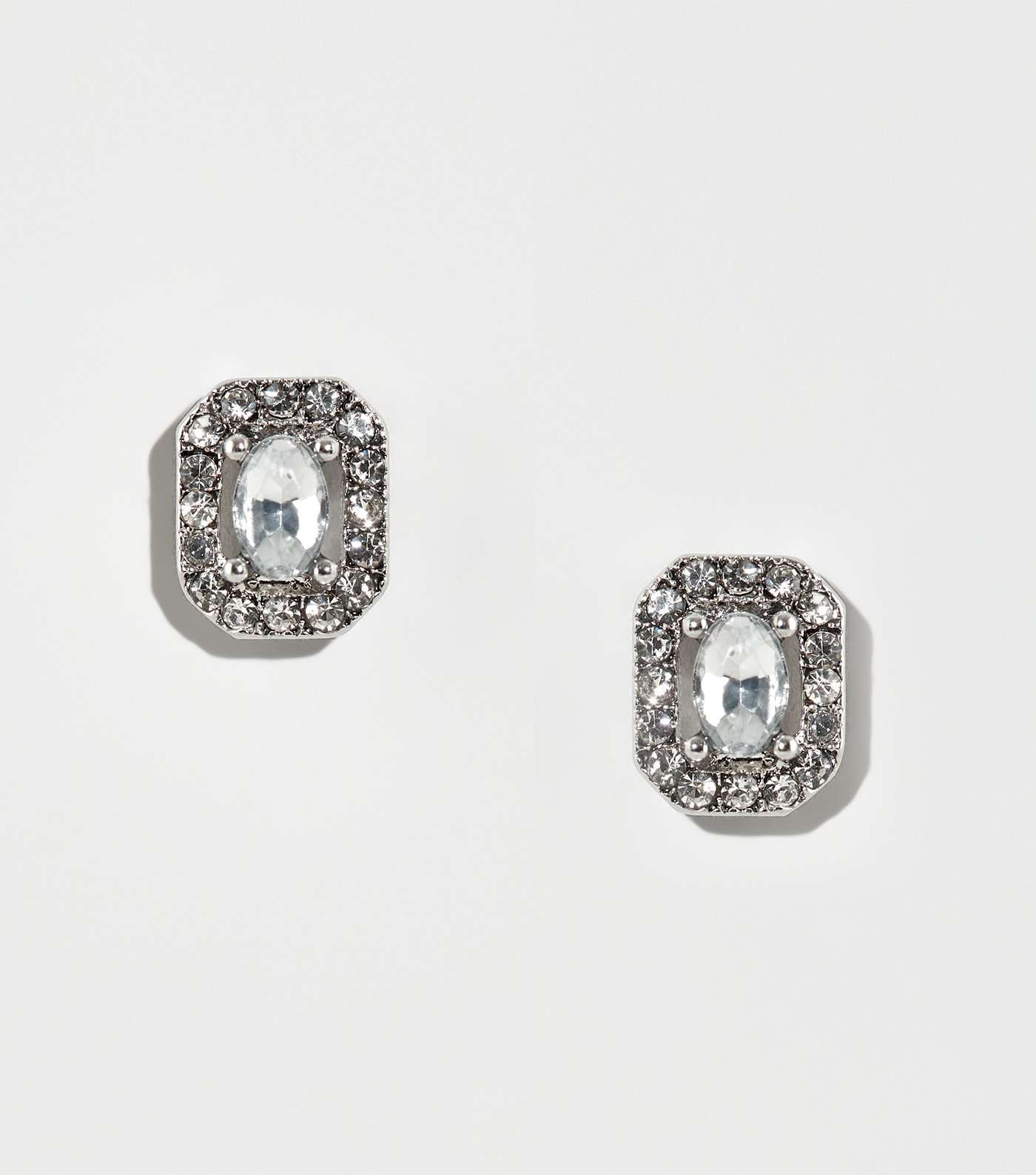 Silver Diamanté Square Stud Earrings