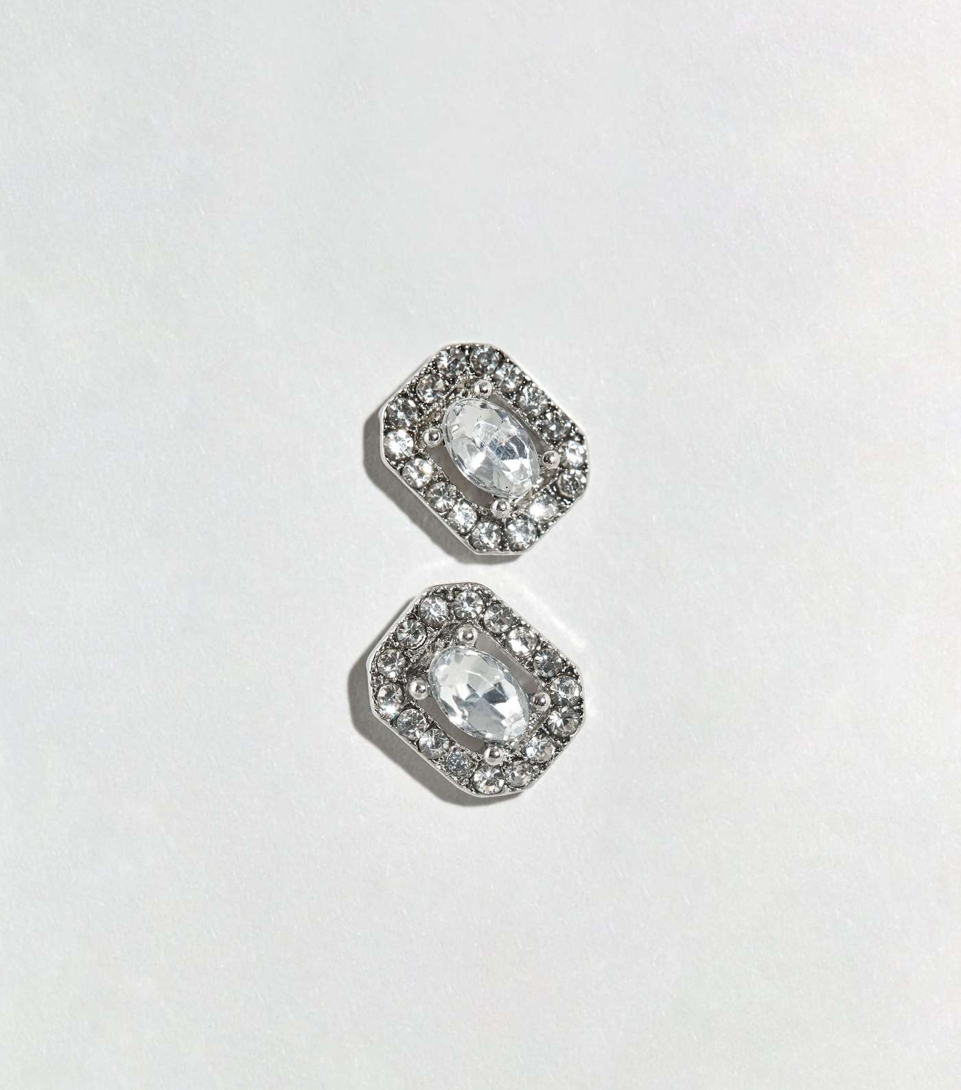 Silver Diamanté Square Stud Earrings Image 3