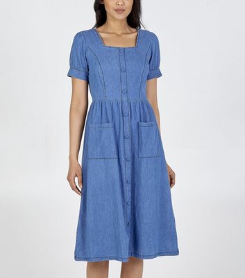 blue denim midi dress