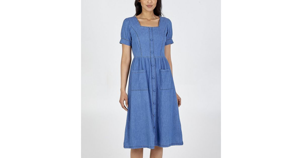 Blue Vanilla Blue Square Neck Denim Midi Dress New Look