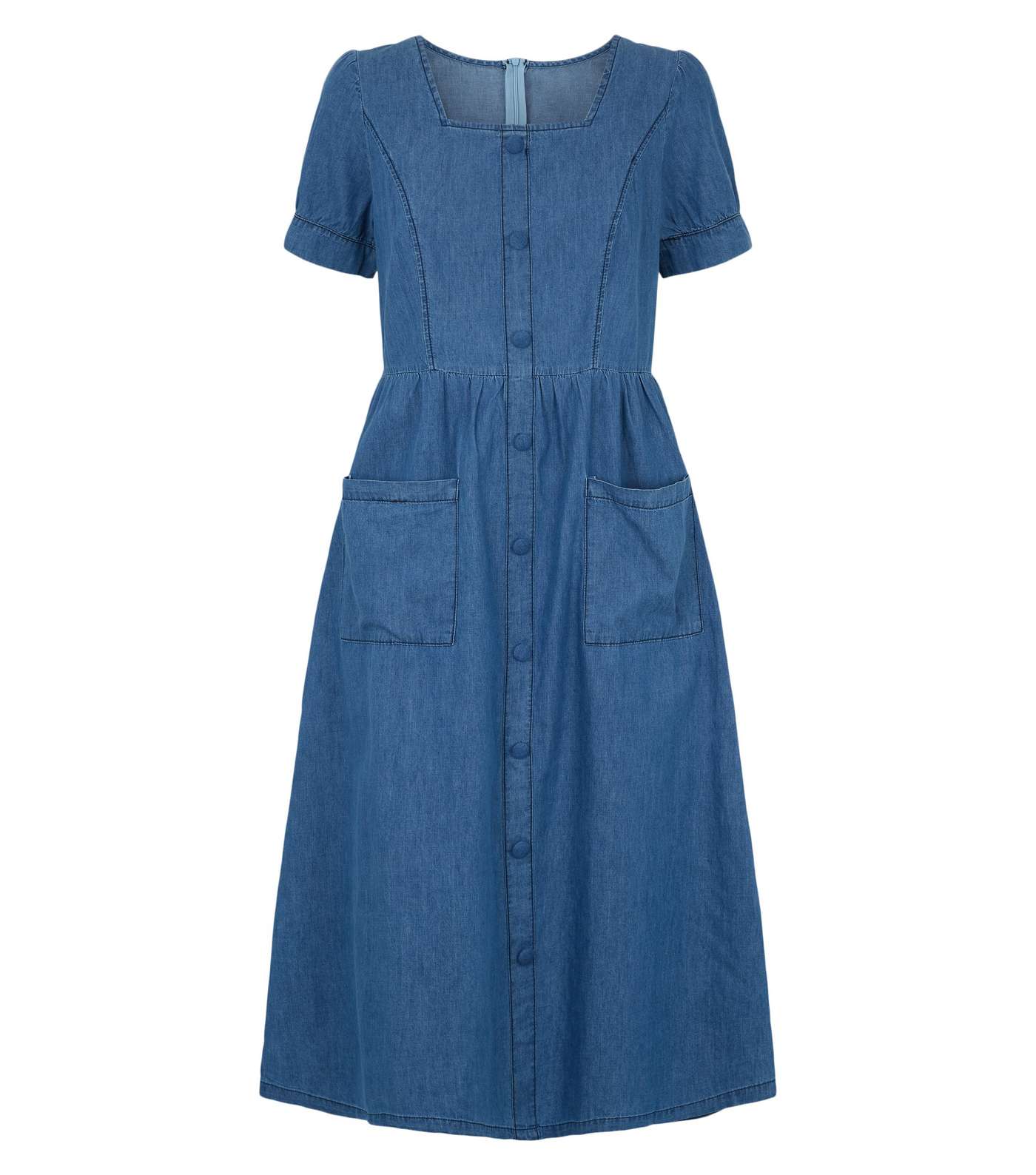 Blue Vanilla Blue Square Neck Denim Midi Dress Image 4