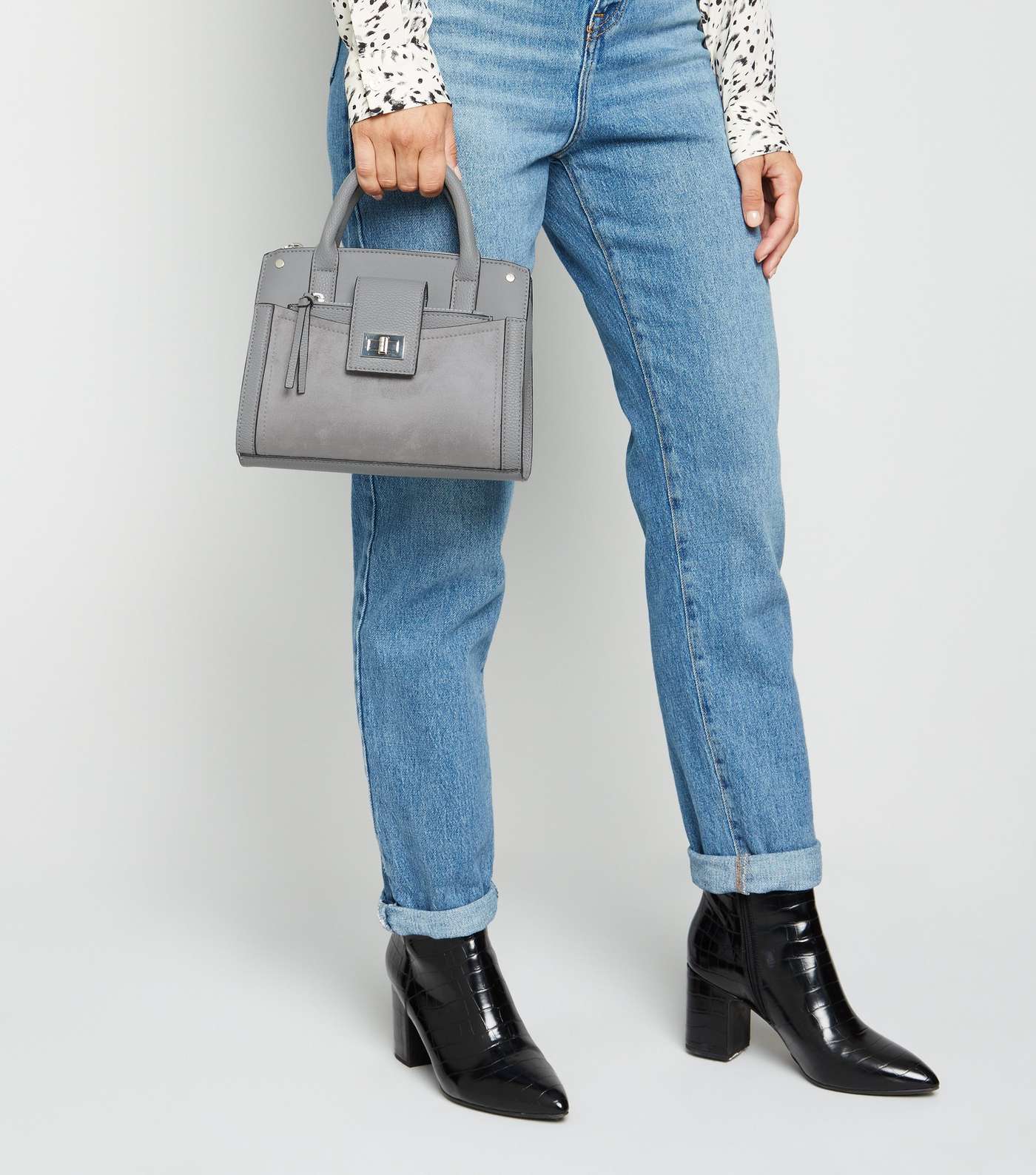 Grey Leather-Look Buckle Strap Tote Bag Image 2