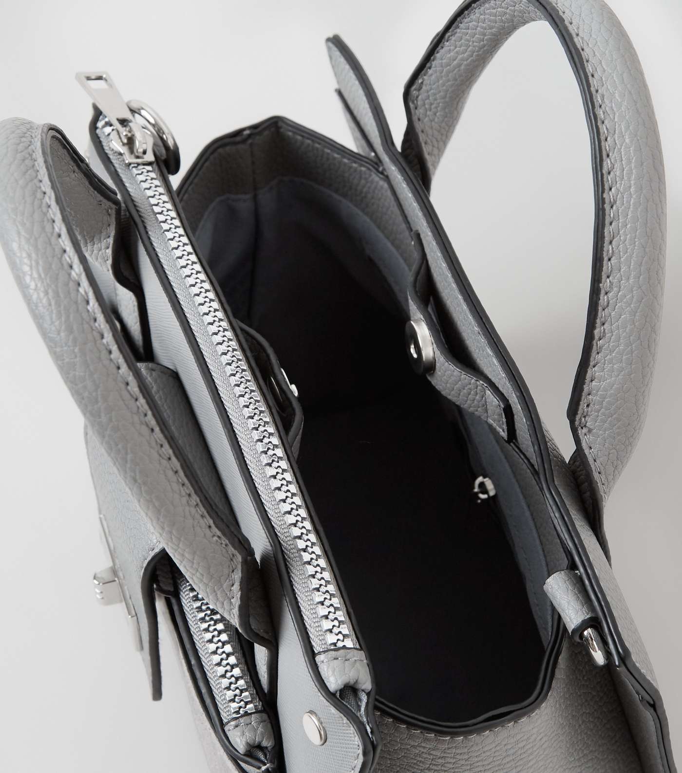Grey Leather-Look Buckle Strap Tote Bag Image 4
