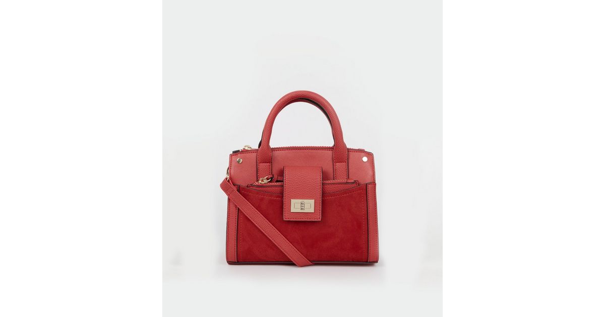 Red LeatherLook Buckle Strap Tote Bag New Look