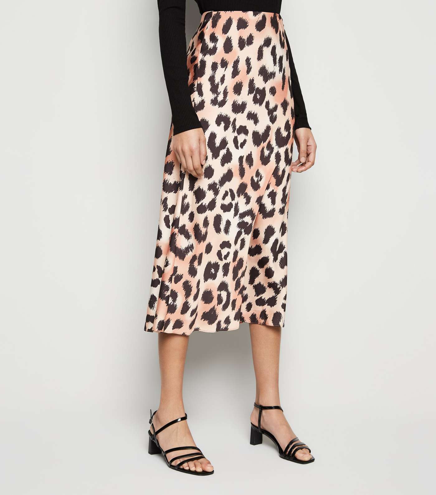 Brown Leopard Print Bias Cut Satin Midi Skirt Image 2