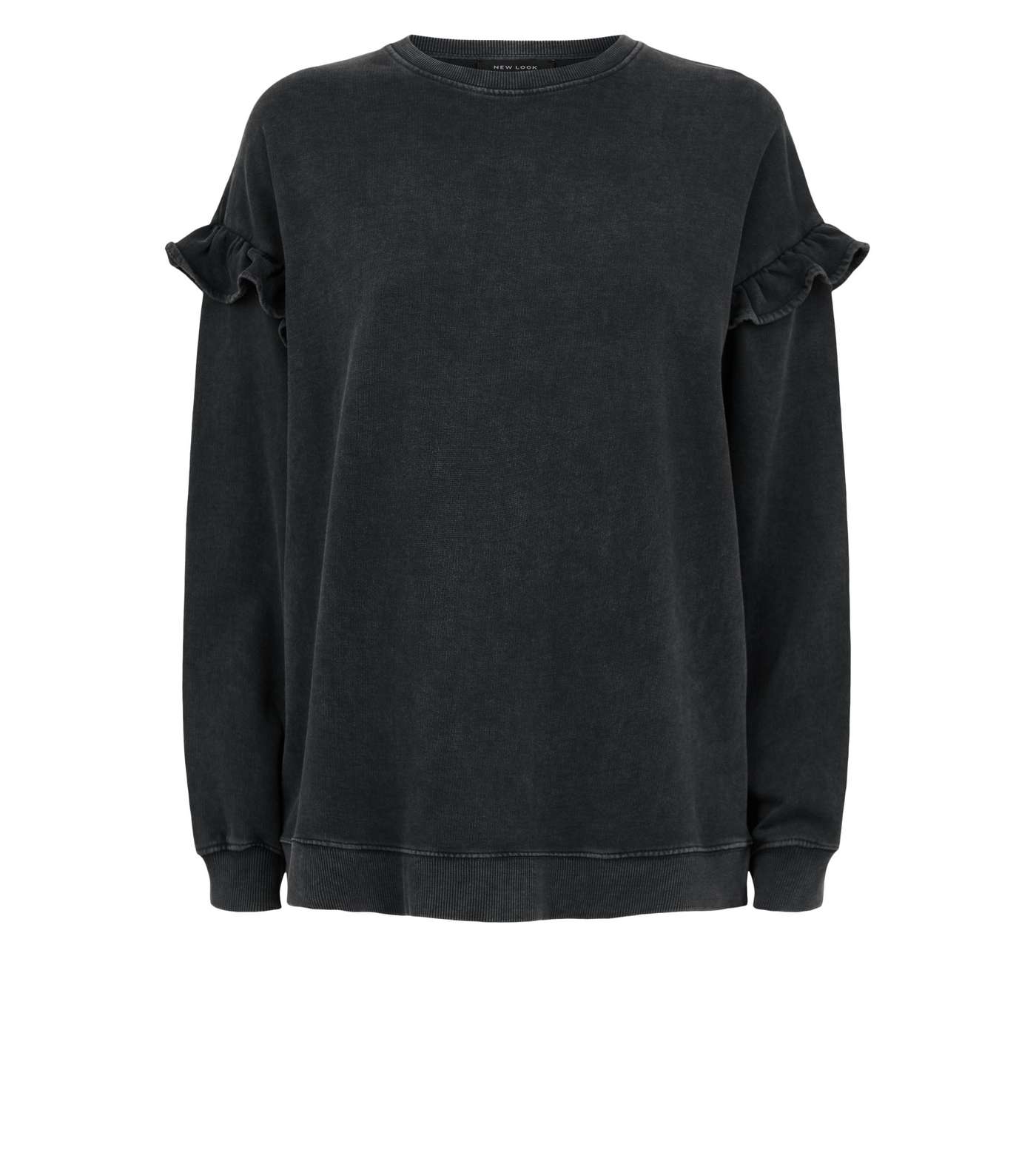 Dark Grey Acid Wash Frill Sleeve Sweatshirt Image 4