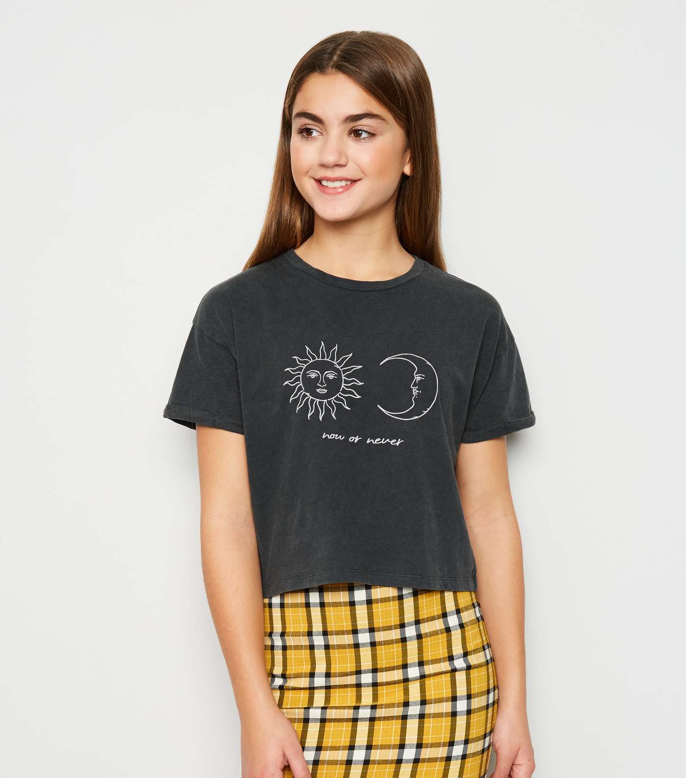 Girls Grey Acid Wash Celestial Slogan T-Shirt