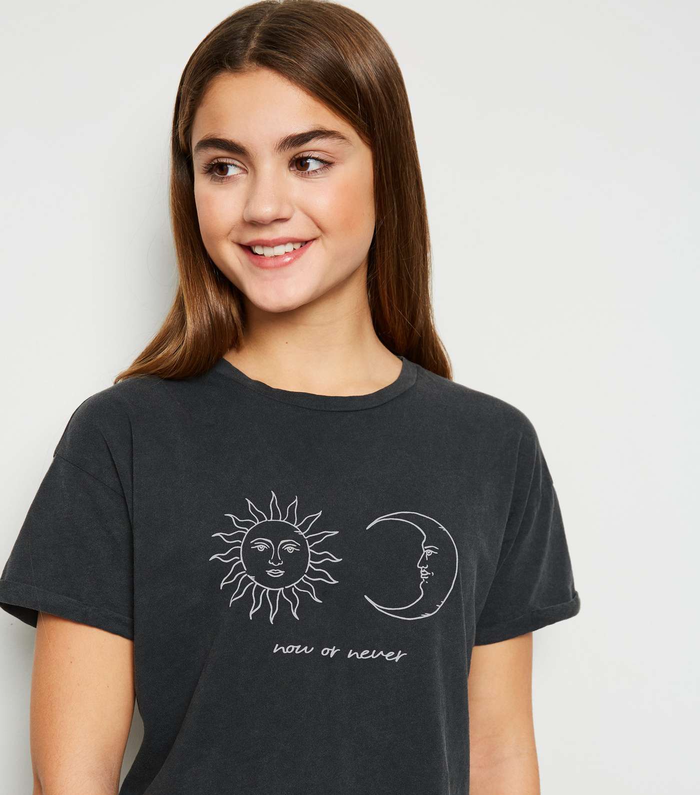 Girls Grey Acid Wash Celestial Slogan T-Shirt Image 5
