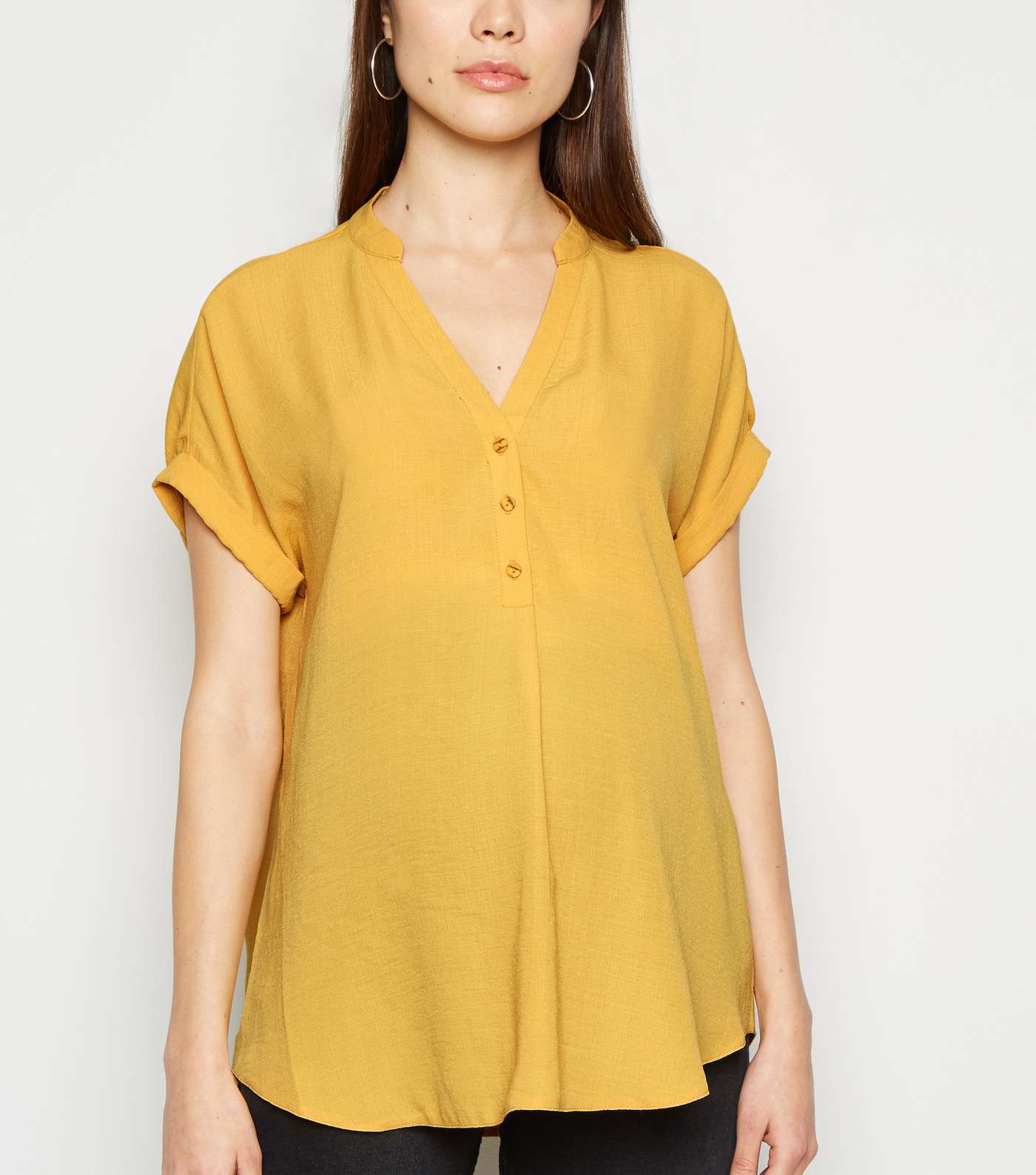 Maternity Mustard Button Overhead Shirt