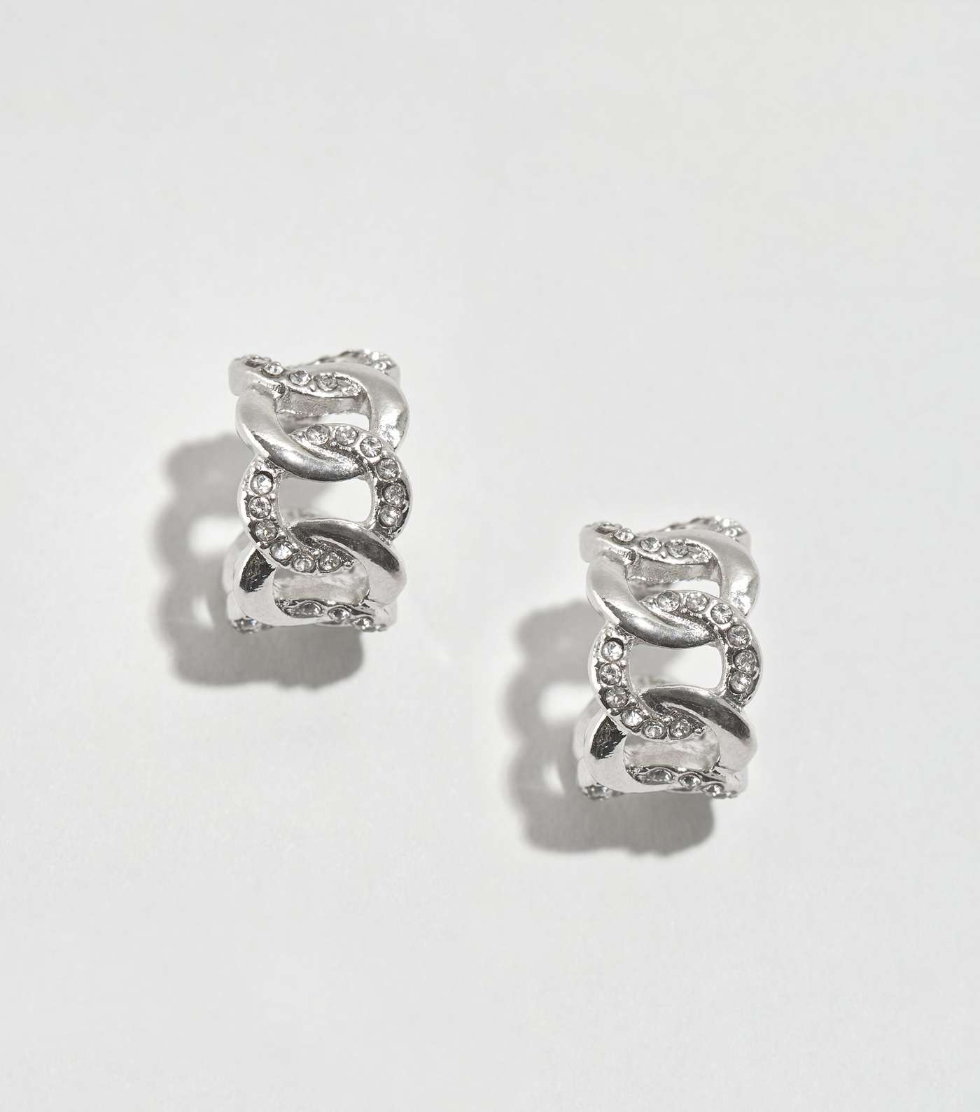 Silver Chunky Chain Diamanté Hoop Earrings