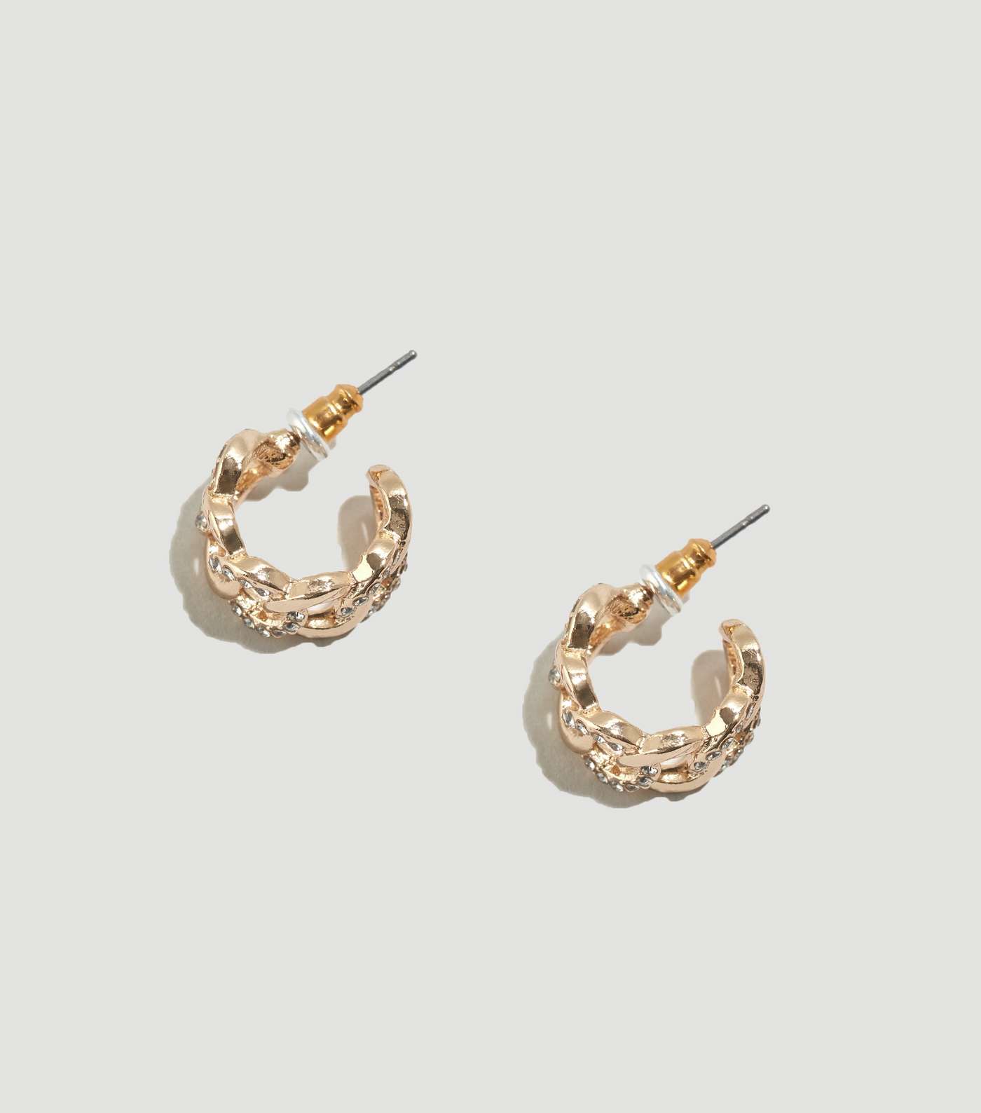 Gold Chunky Chain Diamanté Hoop Earrings Image 3