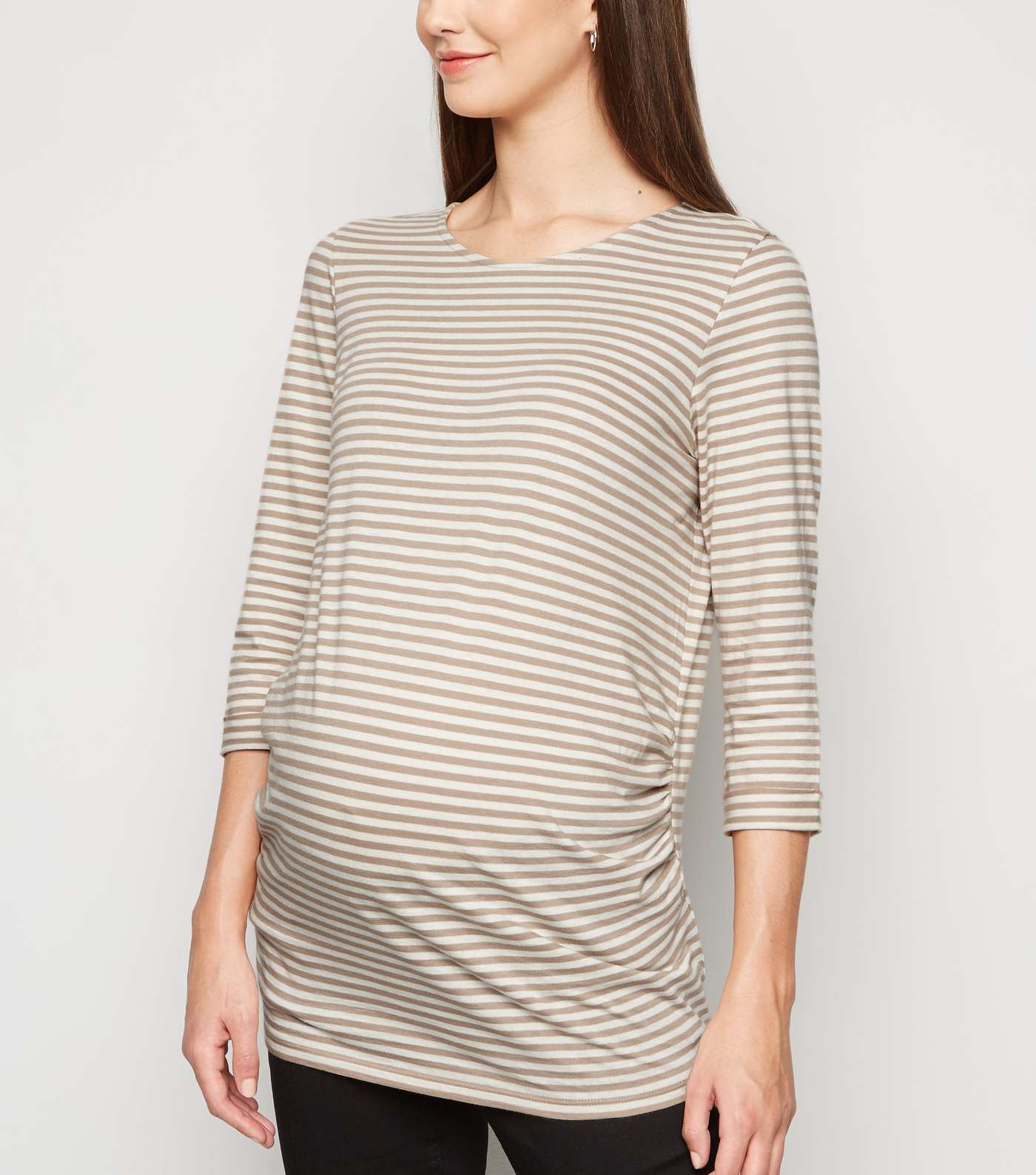 Maternity Brown Stripe Long T-Shirt