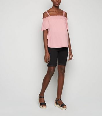 Image of Maternity Black 'Lift & Shape' Denim Knee Shorts New Look