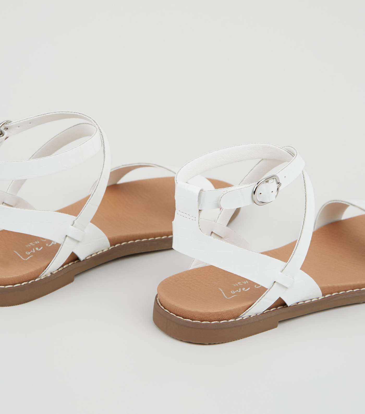 White Leather-Look Cross Strap Footbed Sandals Image 3