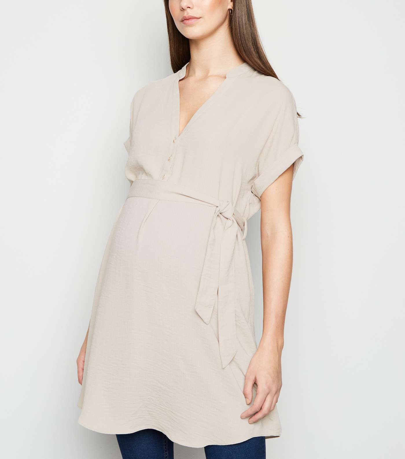 Maternity Camel Belted Long Tunic Top