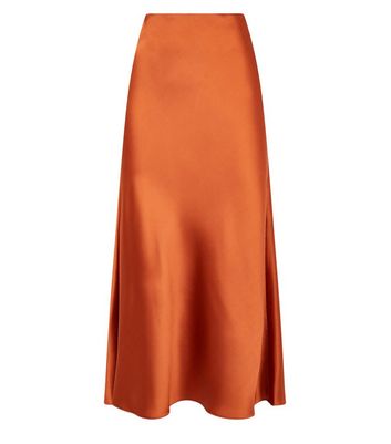 Rust silk shop midi skirt