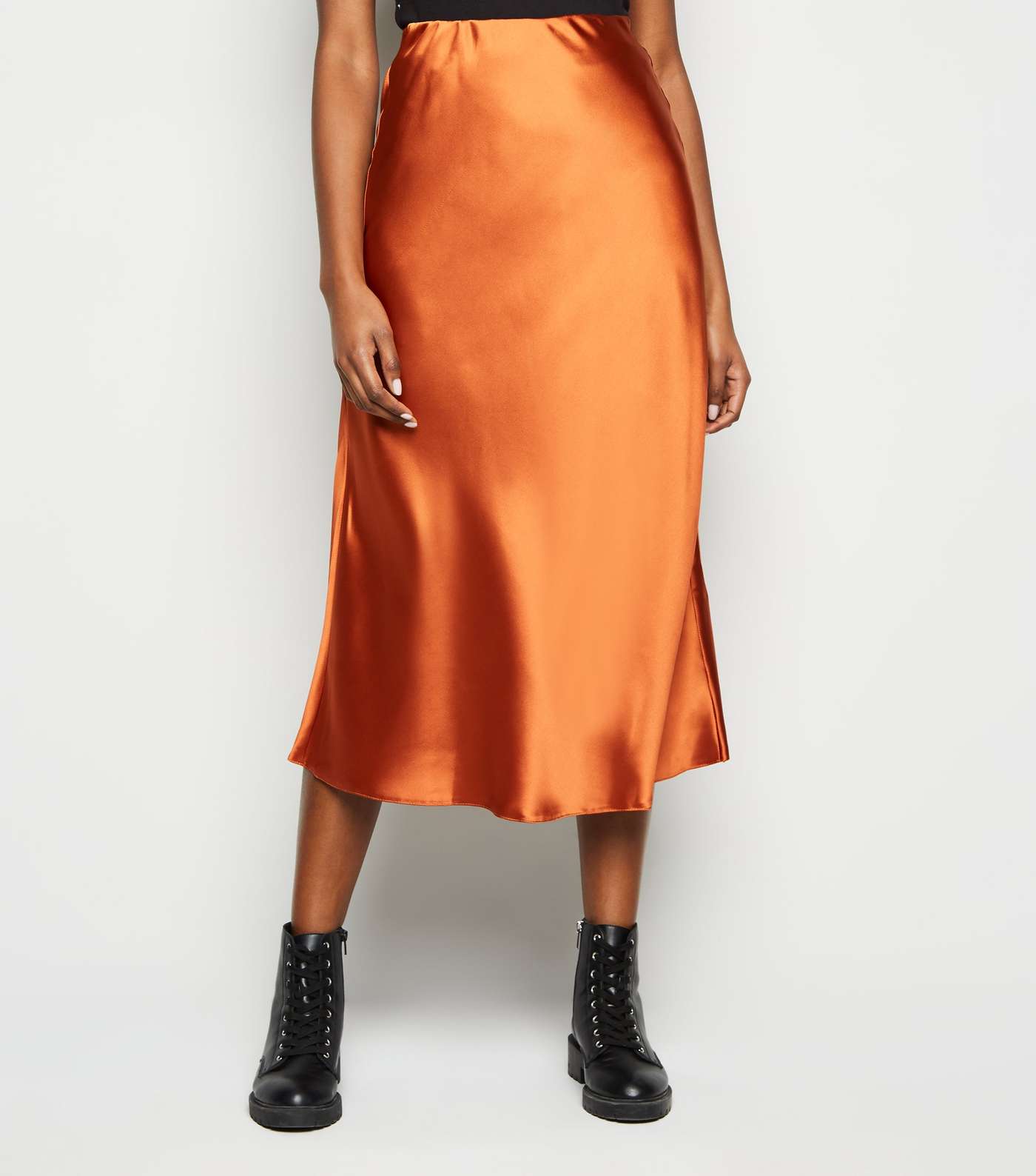 Rust Bias Cut Satin Midi Skirt  Image 2
