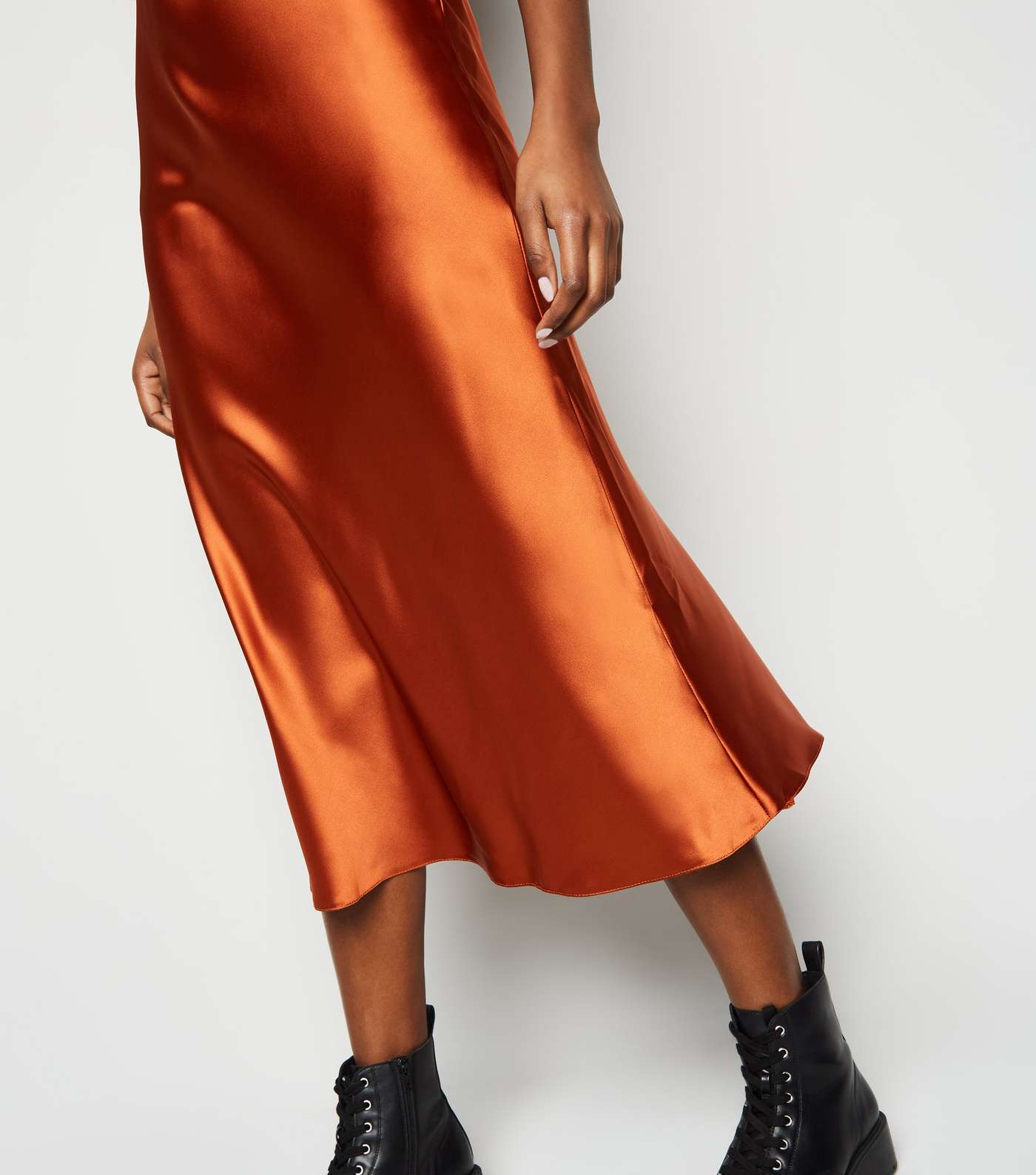 Rust Bias Cut Satin Midi Skirt  Image 6