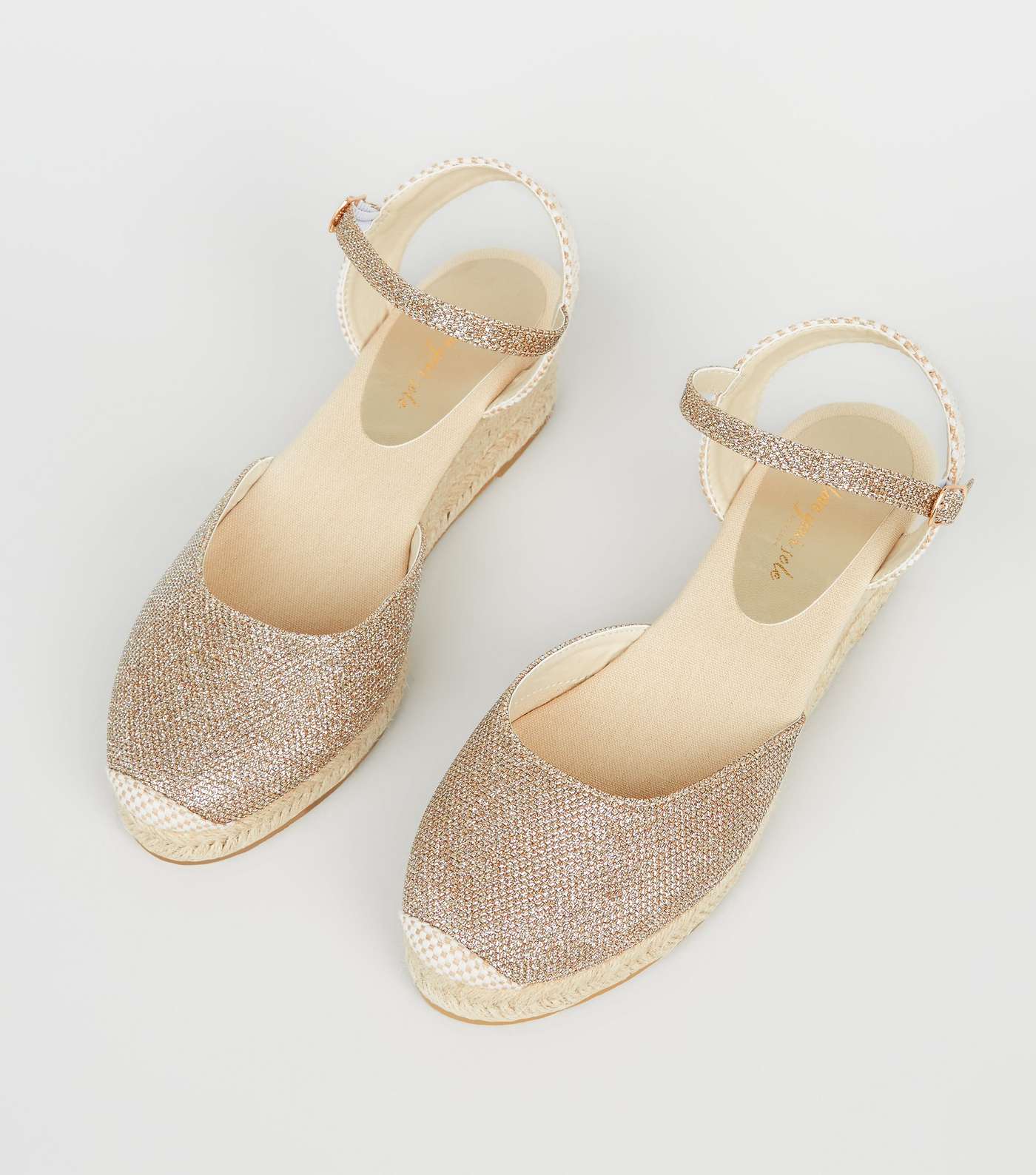 Gold Glitter Woven Espadrille Wedges Image 3