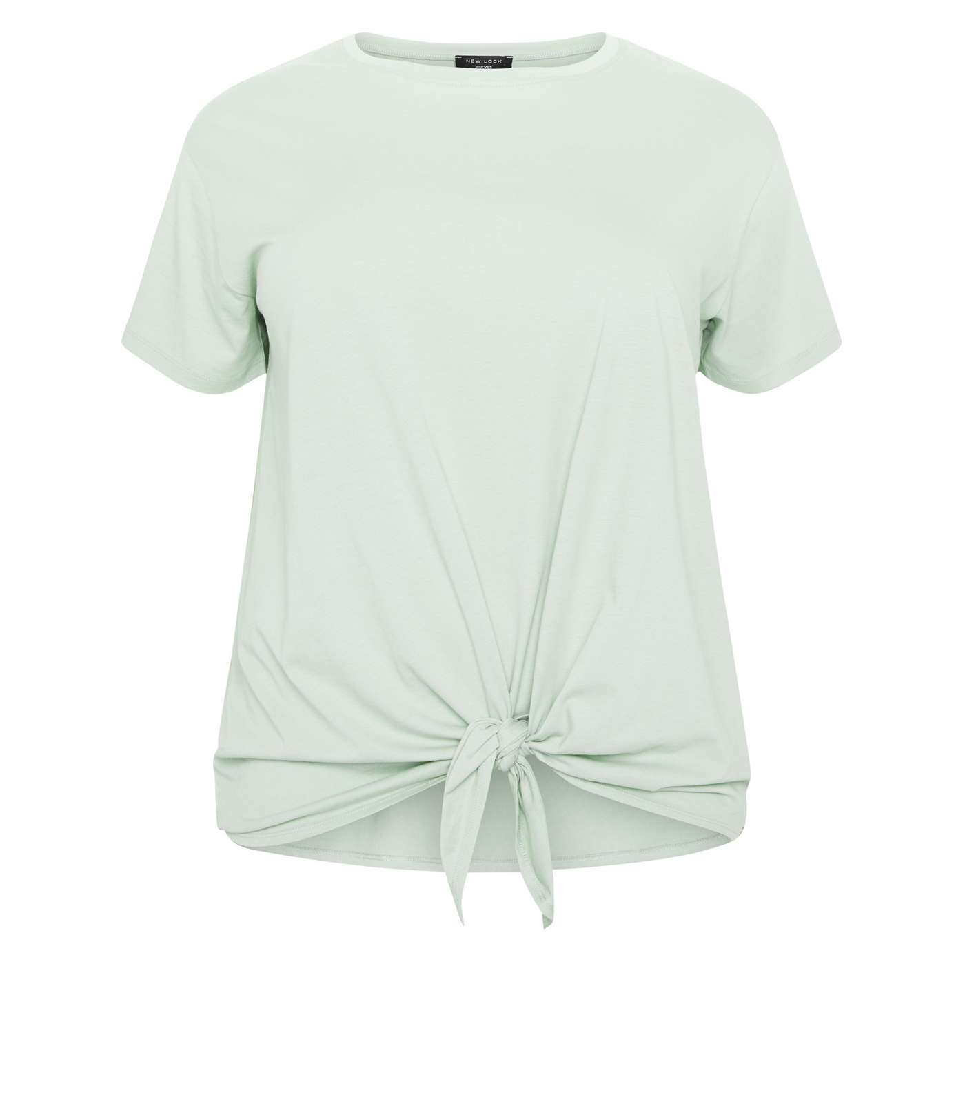 Curves Mint Green Tie Front T-Shirt Image 4