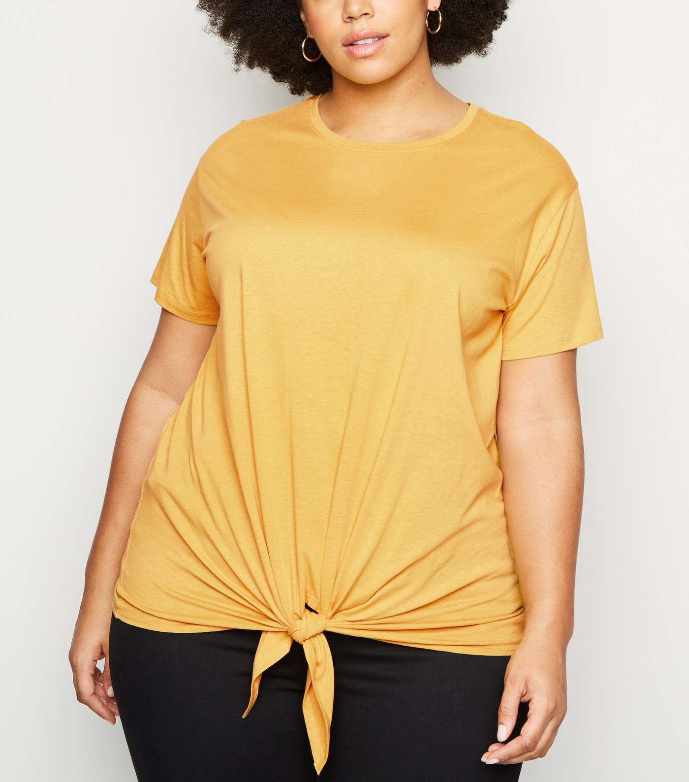 Curves Mustard Tie Front T-Shirt