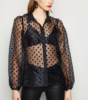 organza polka dot balloon sleeve blouse