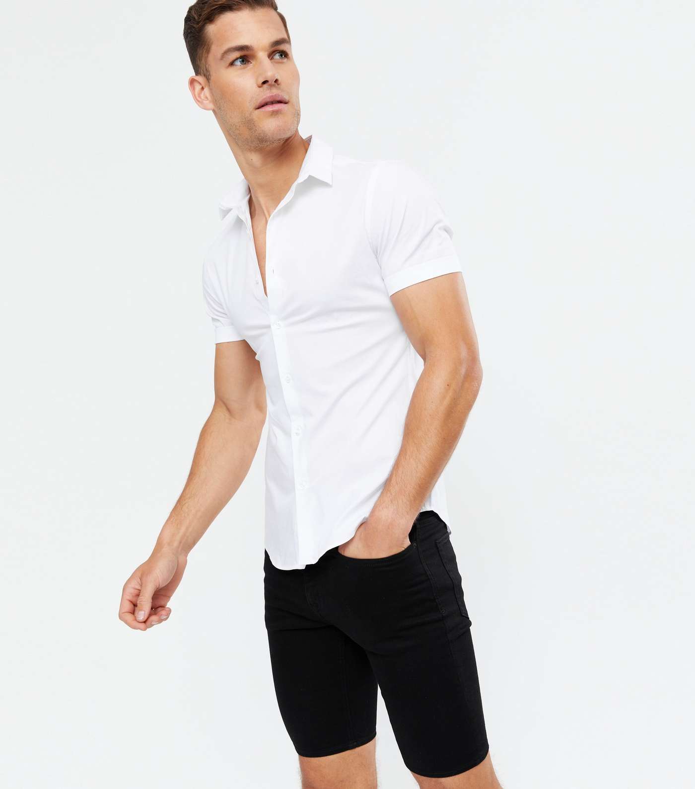 White Short Sleeve Muscle Fit Poplin Shirt