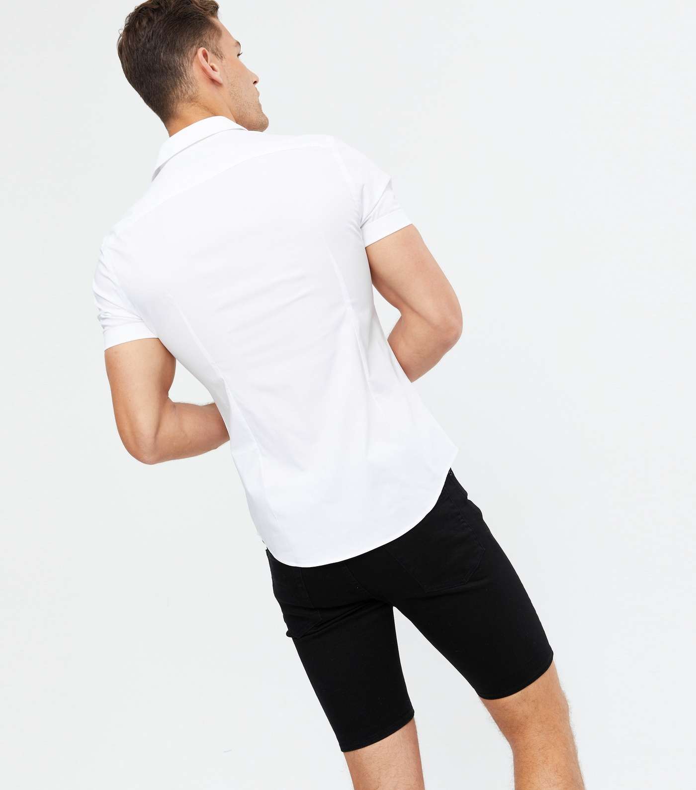 White Short Sleeve Muscle Fit Poplin Shirt Image 5
