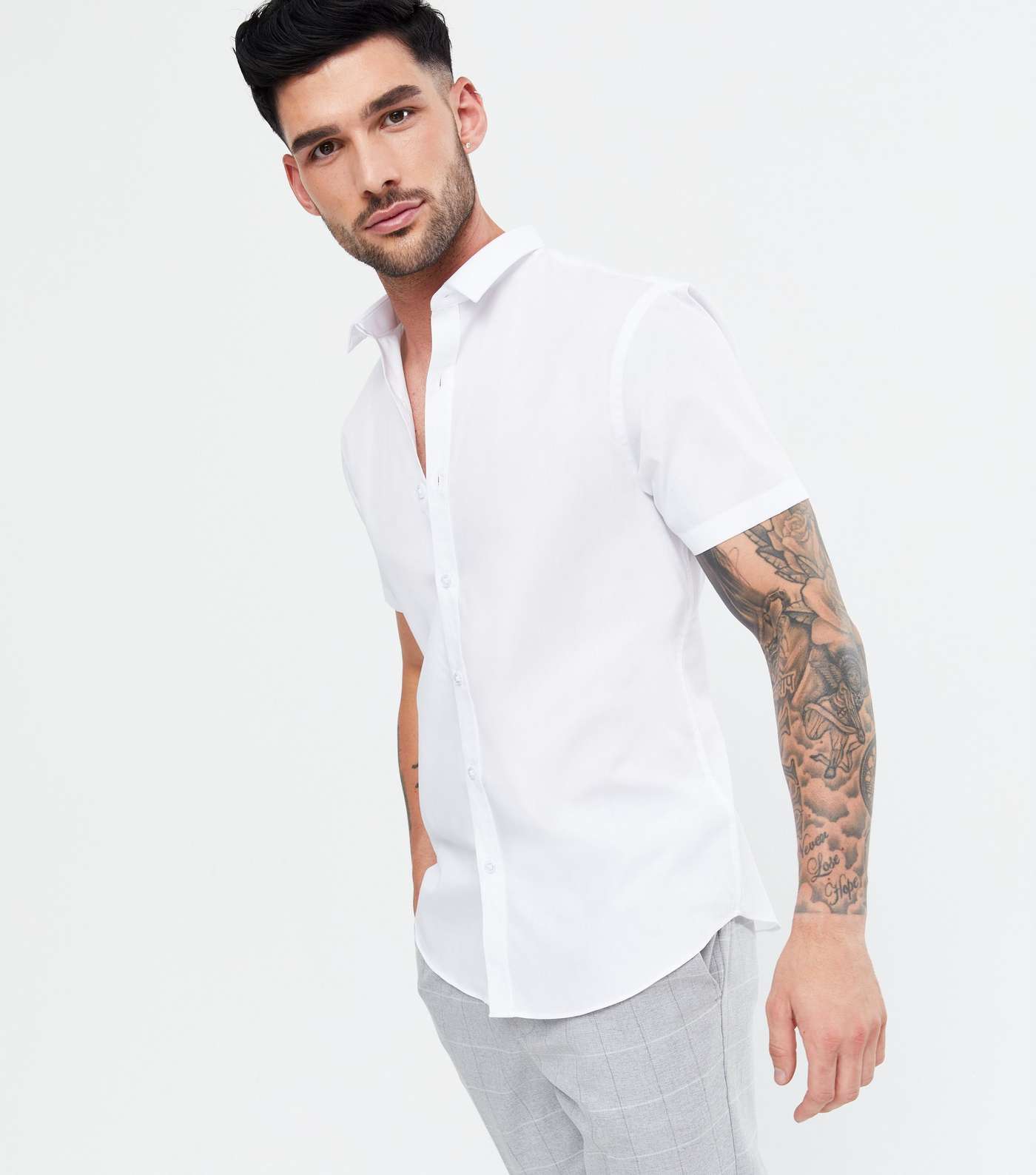 White Poplin Short Sleeve Shirt