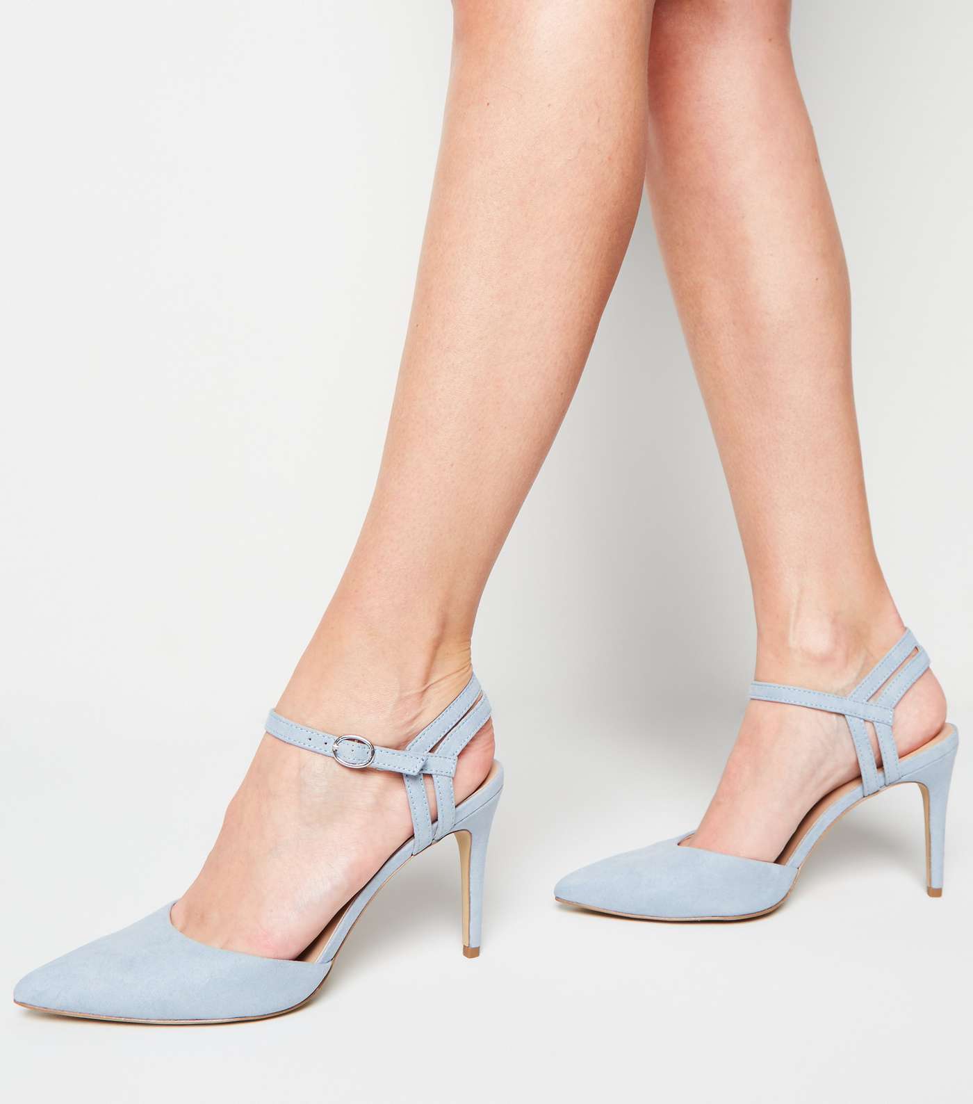 Pale Blue Suedette Strappy Pointed Courts Image 2