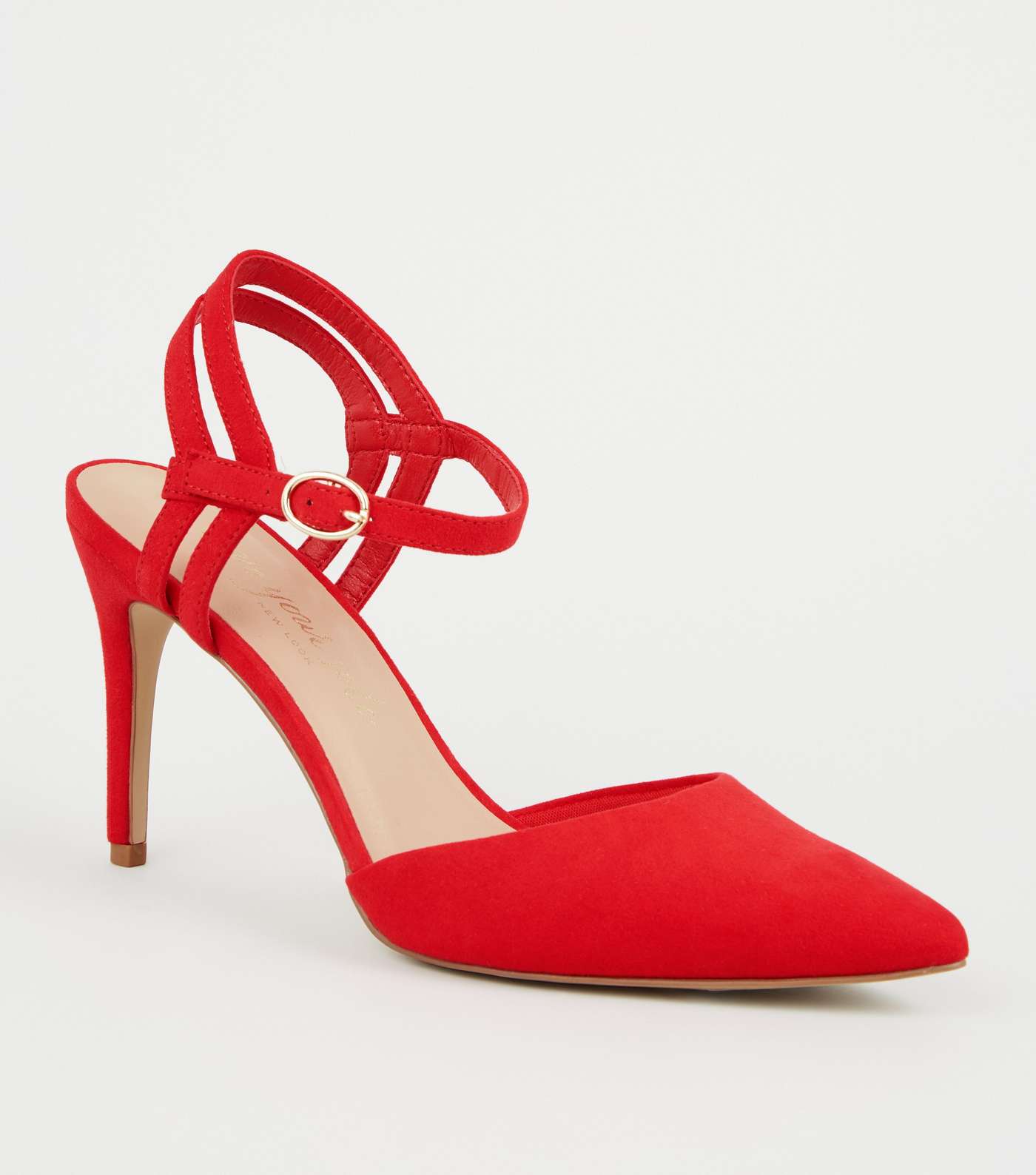 Red Suedette Strappy Pointed Courts